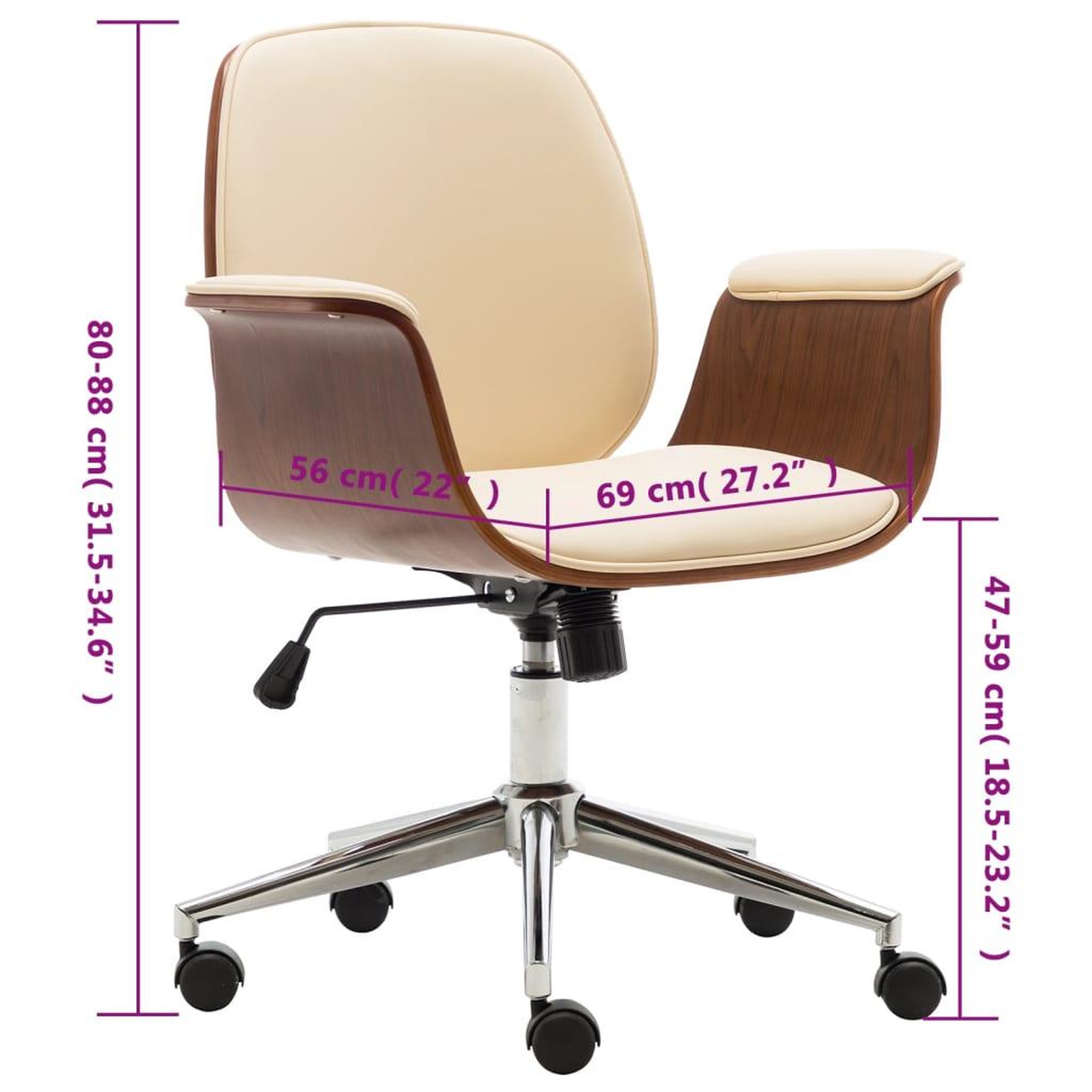 Voir la diapositive 6 : VIDAXL Chaise de bureau Creme Bois courbe et similicuir
