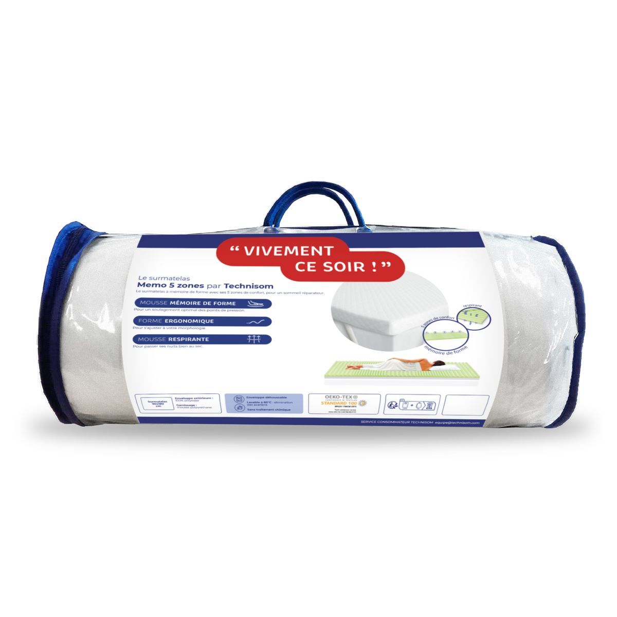 TECHNISOM Surmatelas à mémoire de forme 5 zones 