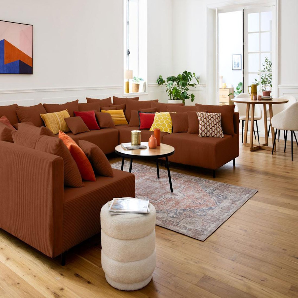 LISA DESIGN Edinburg - canapé modulable panoramique 8 places - en velours côtelé