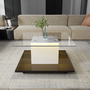 Voir la diapositive 2 : MERAX Table Basse Brillante Avec LED, Plateau En Verre Et Roues Pivotantes Amovibles