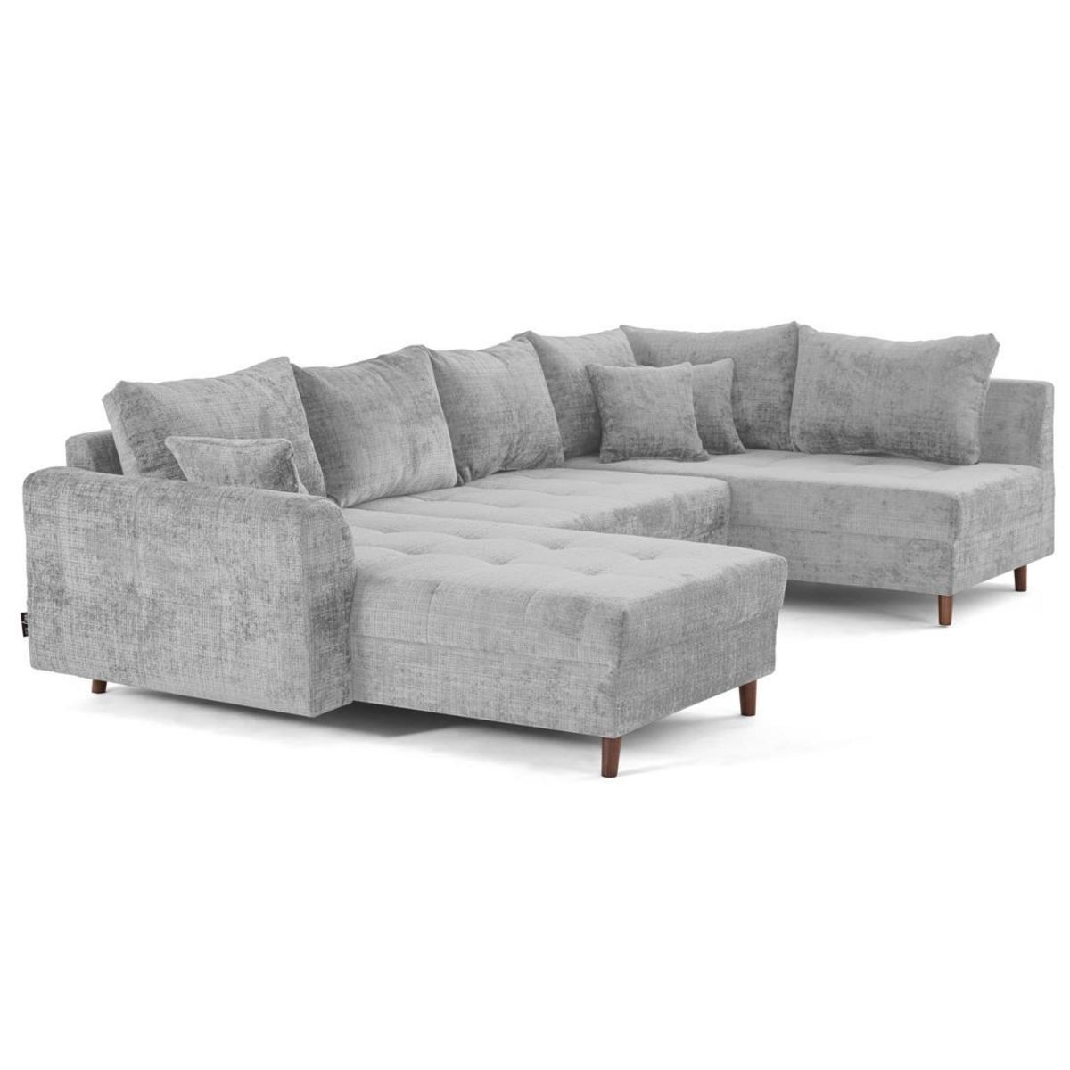 LISA DESIGN Rune - canapé panoramique d'angle droit 7 places en velours texturé