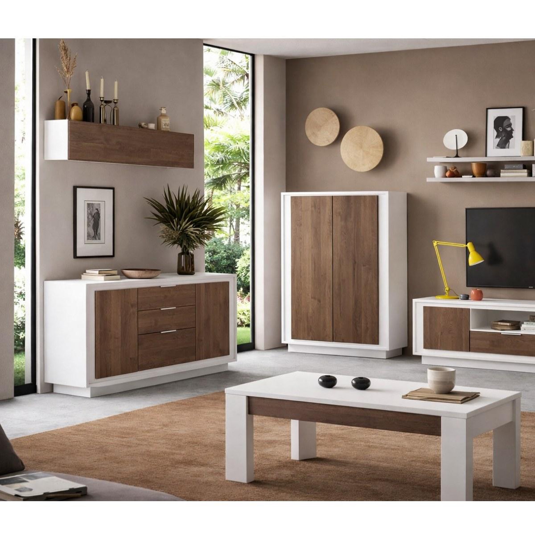 Voir la diapositive 5 : JLC KREATION Argentier-bar contemporain 2 portes blanc et noyer YORI