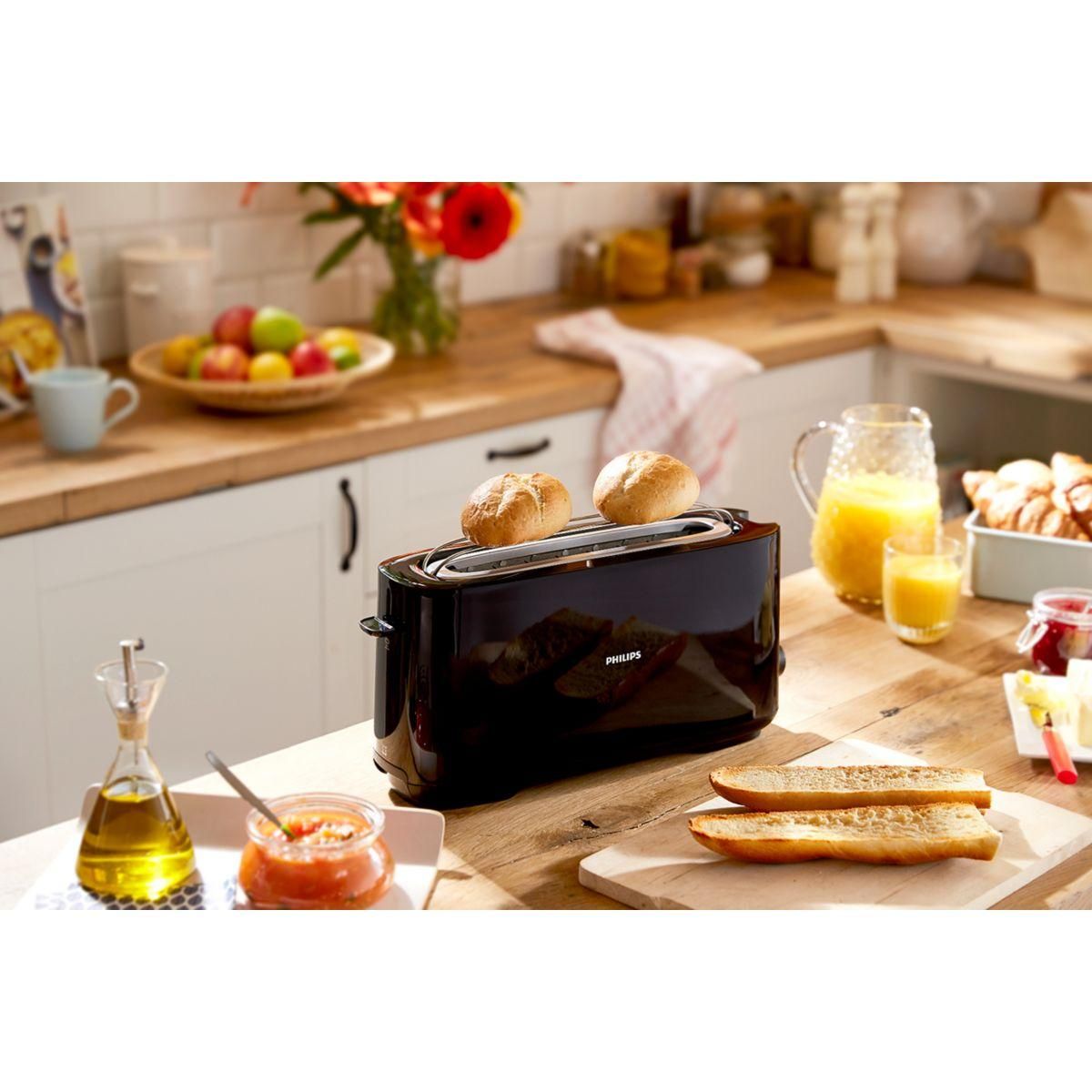 Philips Grille-pain HD2590/90 Toaster noir Daily, 1 fente longue, 830W