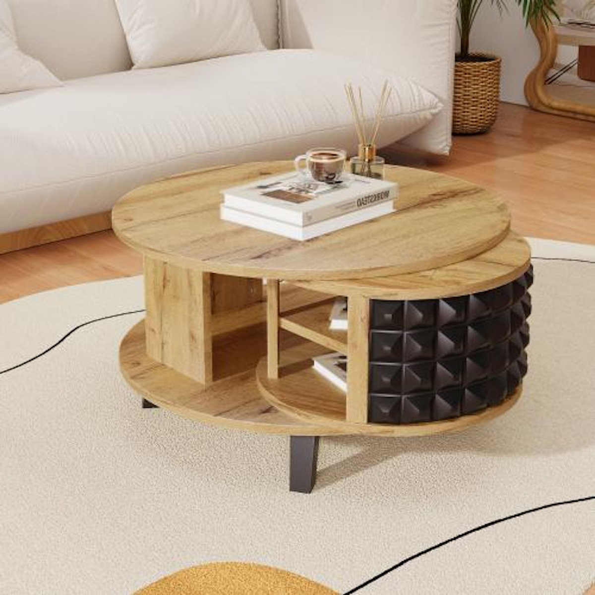 MERAX Table basse ronde naturel - 80x85,2 cm panneau de particules