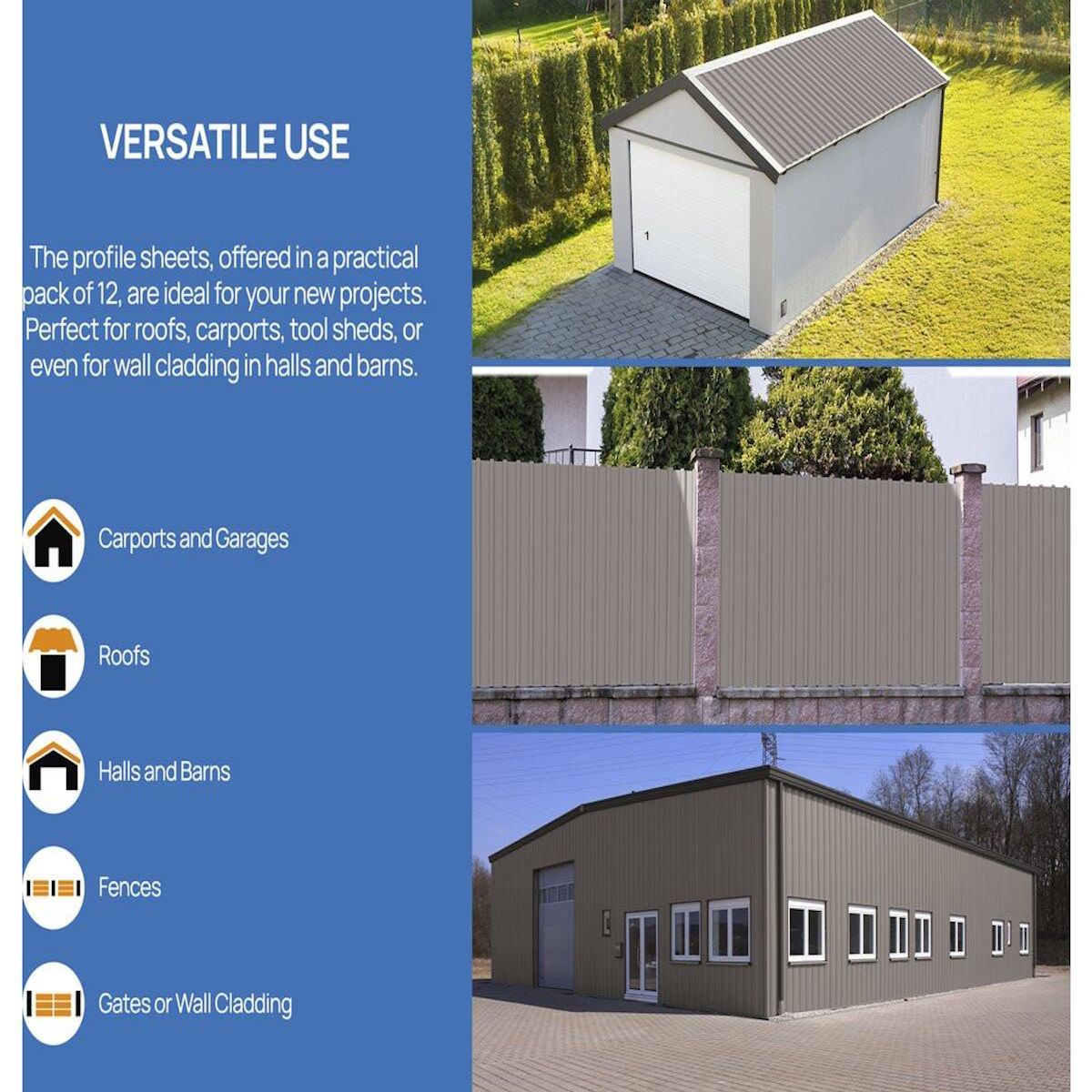 Habitat et Jardin Lot de 12 tôles de bardage en acier galvanisé  Atlanta  - 129 x 42 cm - Taupe