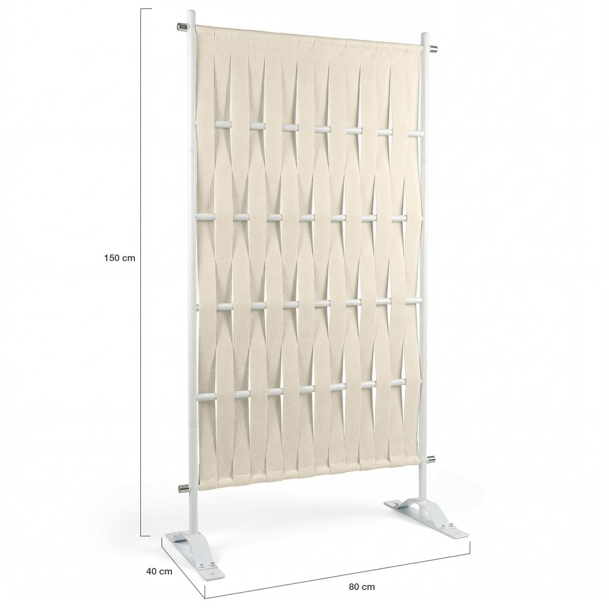 Voir la diapositive 5 : ID MARKET Paravent extérieur claustra décoratif 80 x 150 cm sangles beige et métal blanc