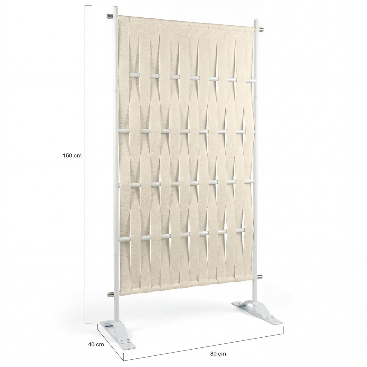 ID MARKET Paravent extérieur claustra décoratif 80 x 150 cm sangles beige et métal blanc