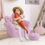 Voir la diapositive 2 : HOMCOM Ensemble fauteuil et pouf enfant design couronne de princesse - dossier et assise pouf avec boutons strass aspect cristaux - structure bois revêtement synthétique PVC rose