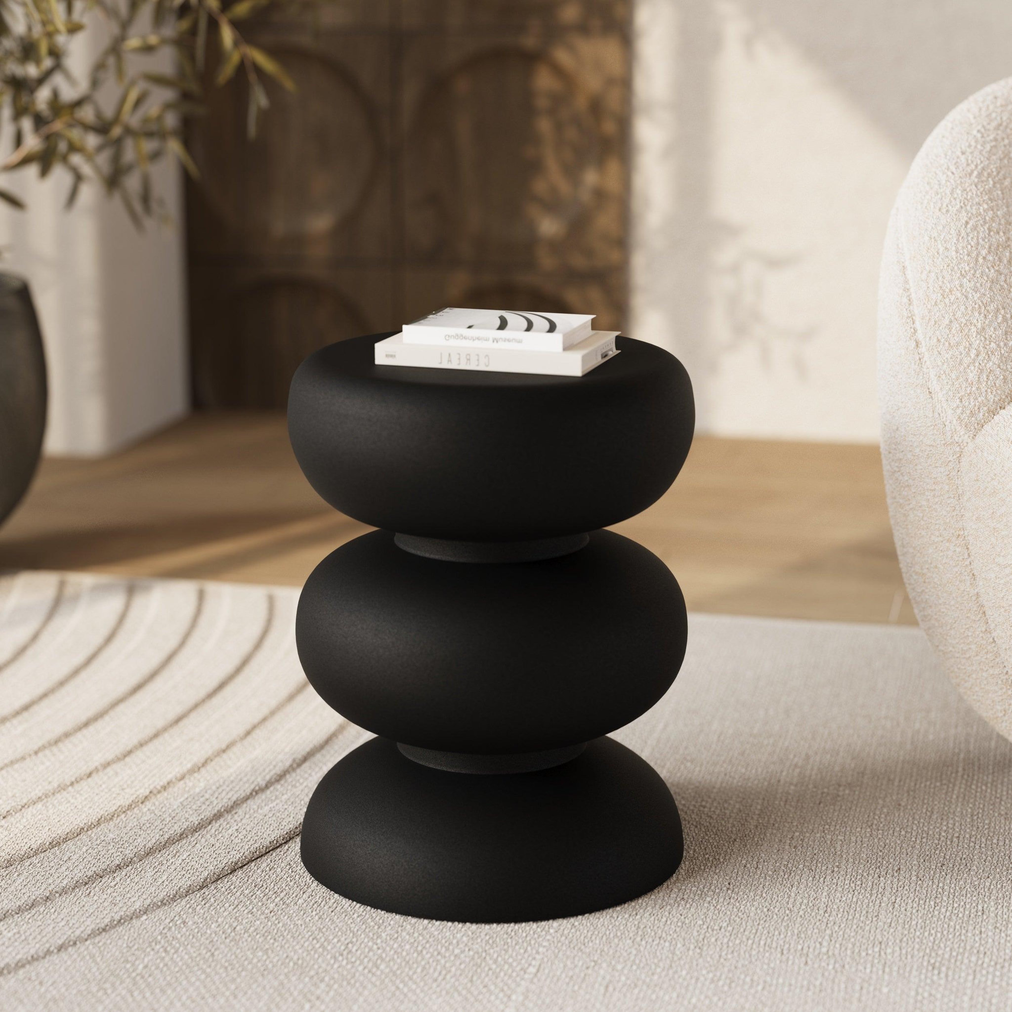 Voir la diapositive 2 : MAISON PAVANE Table d'appoint ronde en métal noir d35 cm-cléo