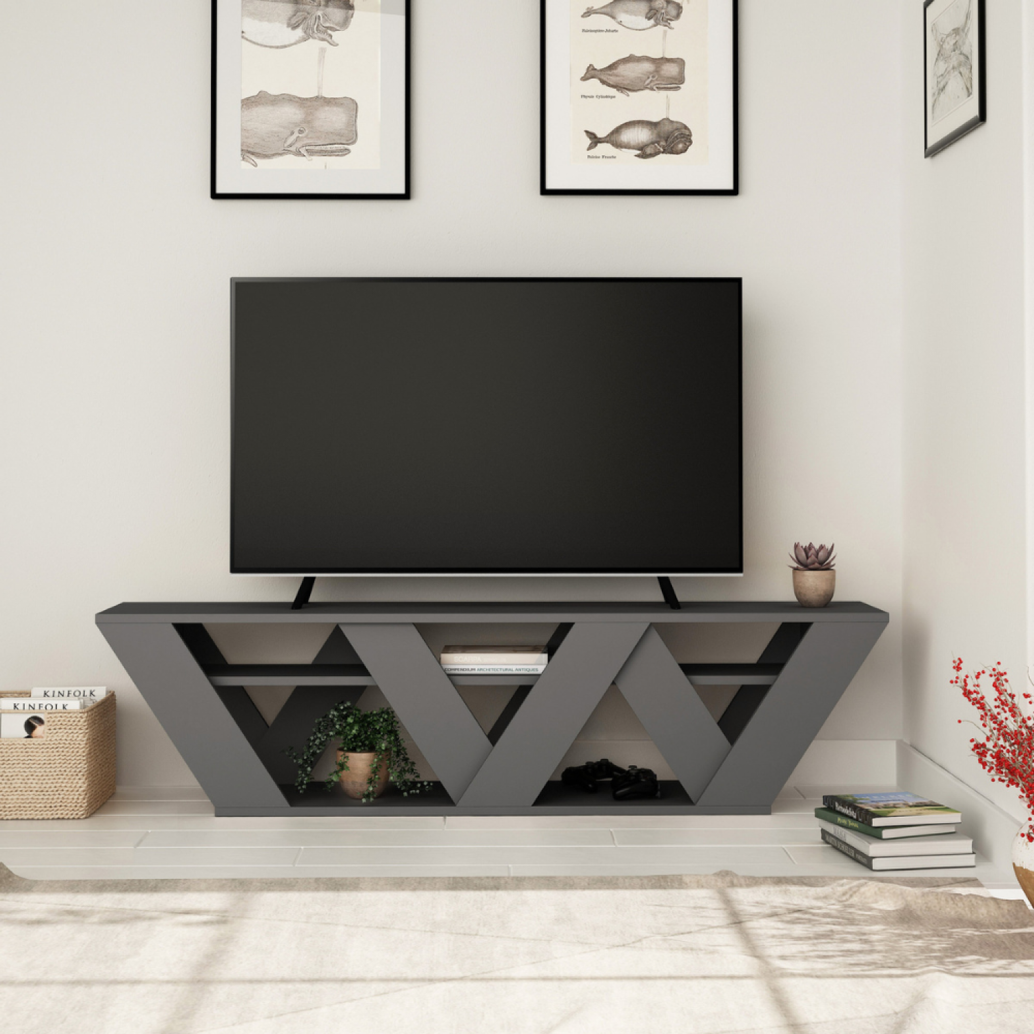Voir la diapositive 2 : CONCEPT USINE Meuble tv design gris anthracite 158 cm noli