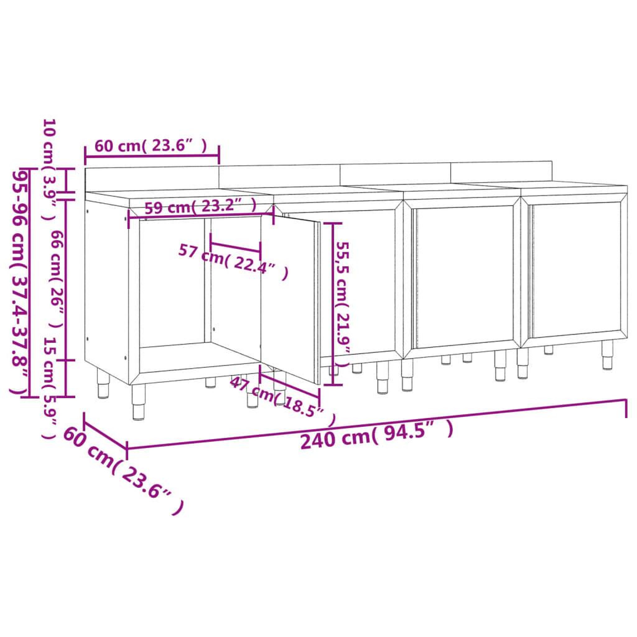 Voir la diapositive 5 : VIDAXL Table de travail commerciale avec armoire 240x60x96 cm Inox