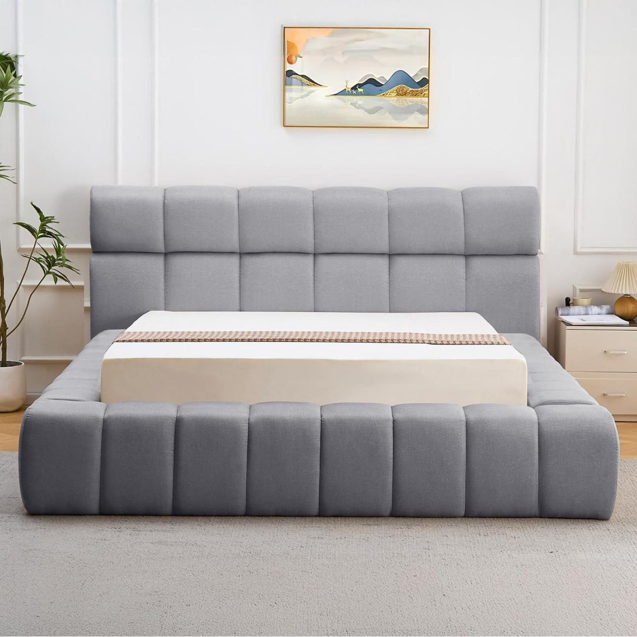 Voir la diapositive 4 : Paris Prix Lit coffre matelassé en tissu  seth  140x190cm gris foncé