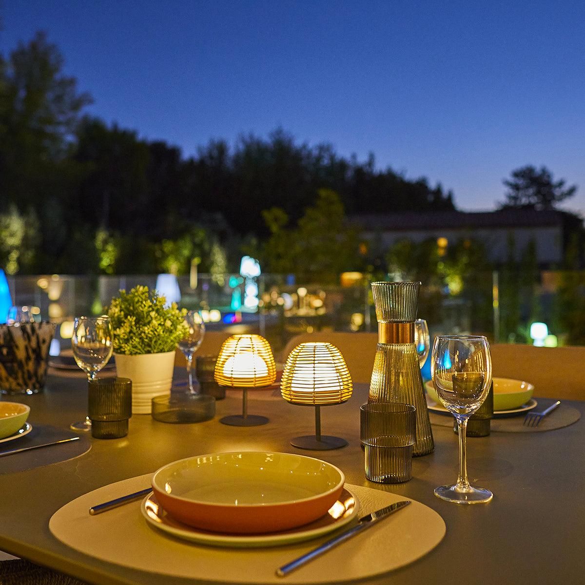 Lumisky Set de 2 lampes de table bohème TWINS Bois Poly rotin H16CM