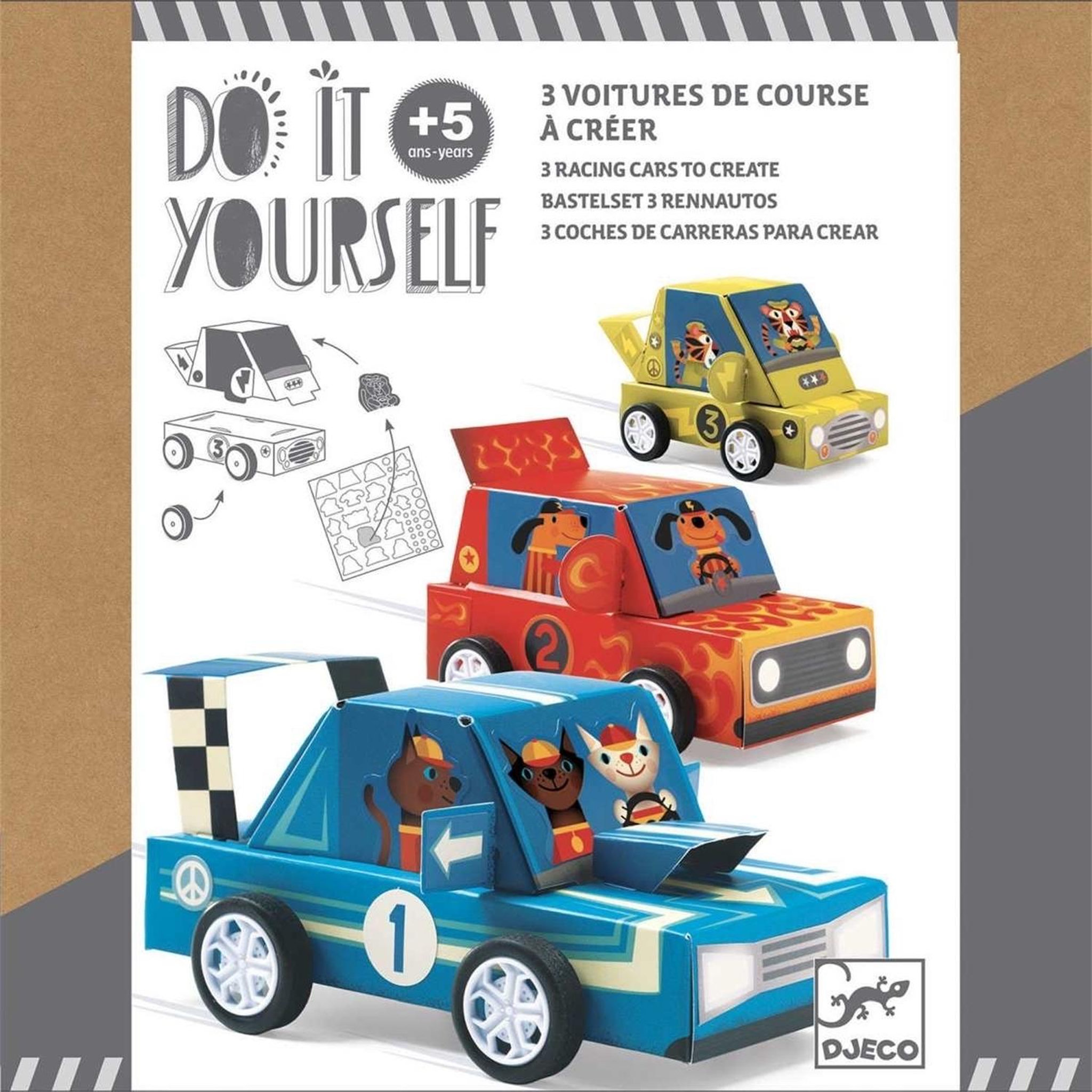 Voir la diapositive 4 : Djeco DIY 3 voitures de course Grand prix a creer