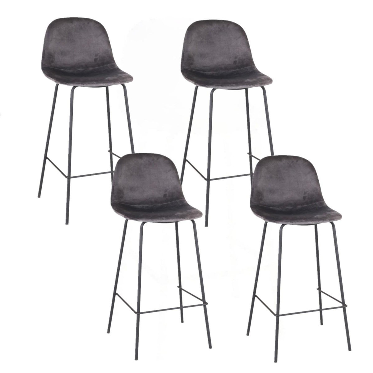 TOILINUX Lot de 4 Tabourets de bar design velours Ima
