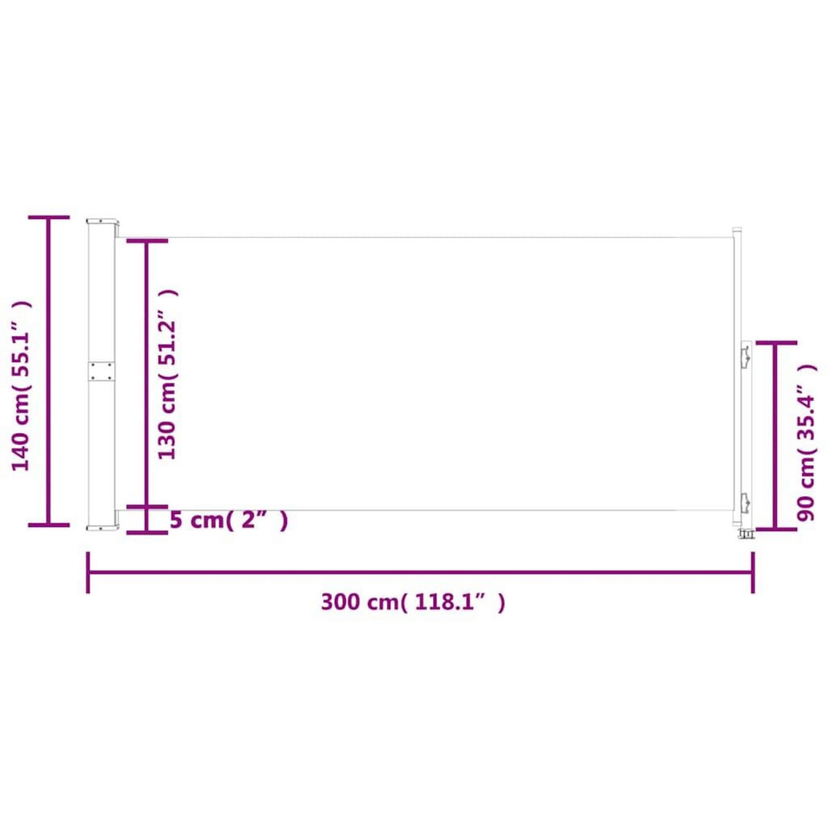 VIDAXL Auvent lateral retractable de patio 140 x 300 cm Noir