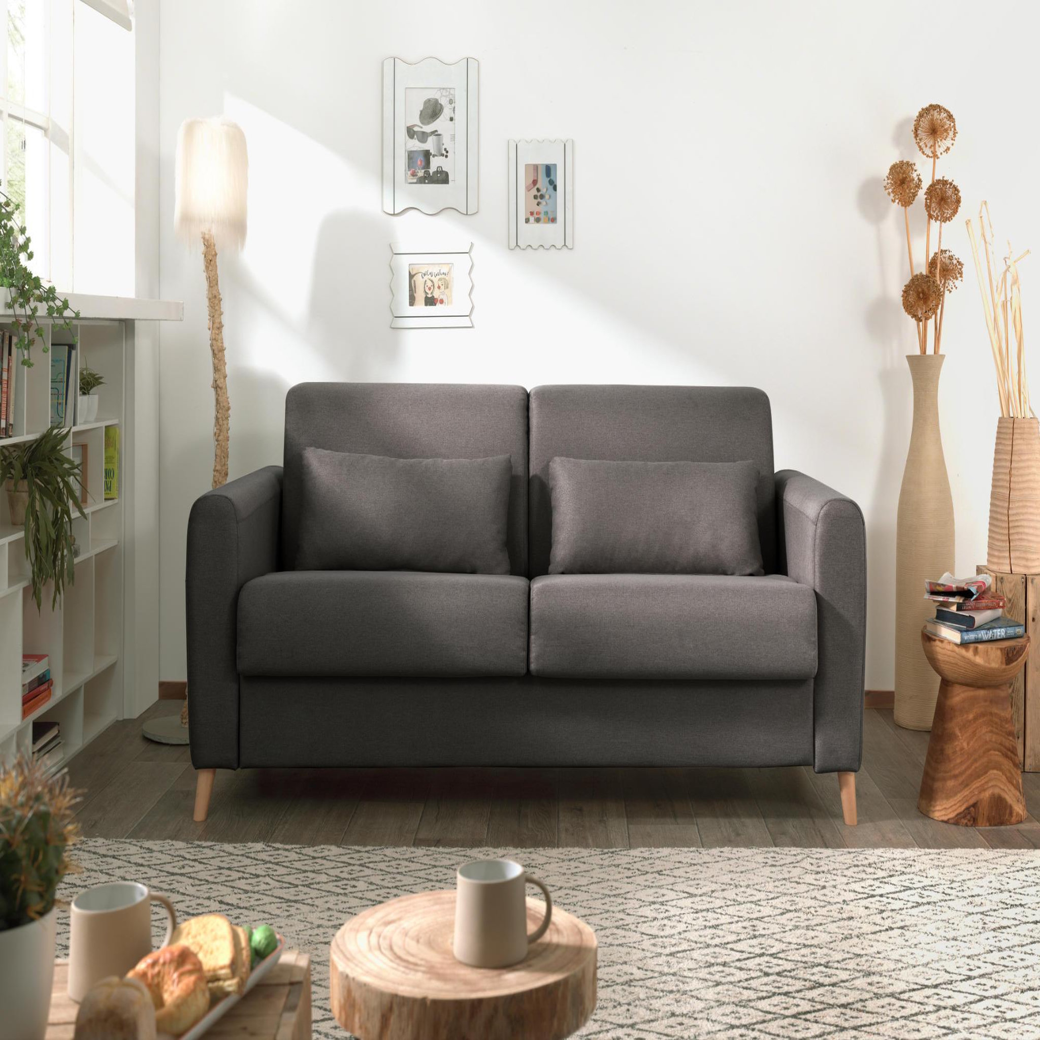 Voir la diapositive 2 : LISA DESIGN Timo - canapé 3 places convertible express couchage quotidien 140 cm matelas 12 cm en tissu