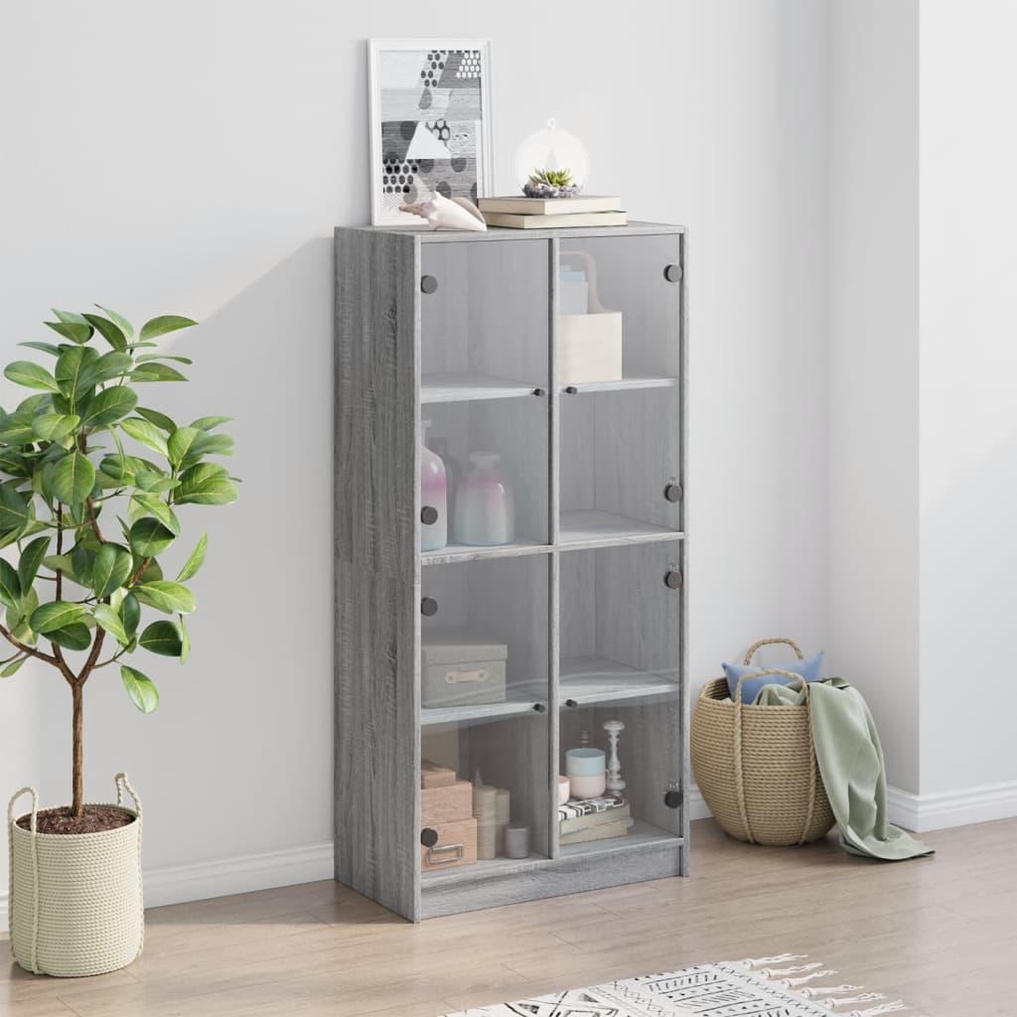 Voir la diapositive 3 : VIDAXL Buffet haut avec portes gris sonoma 68x37x142cm bois ingenierie