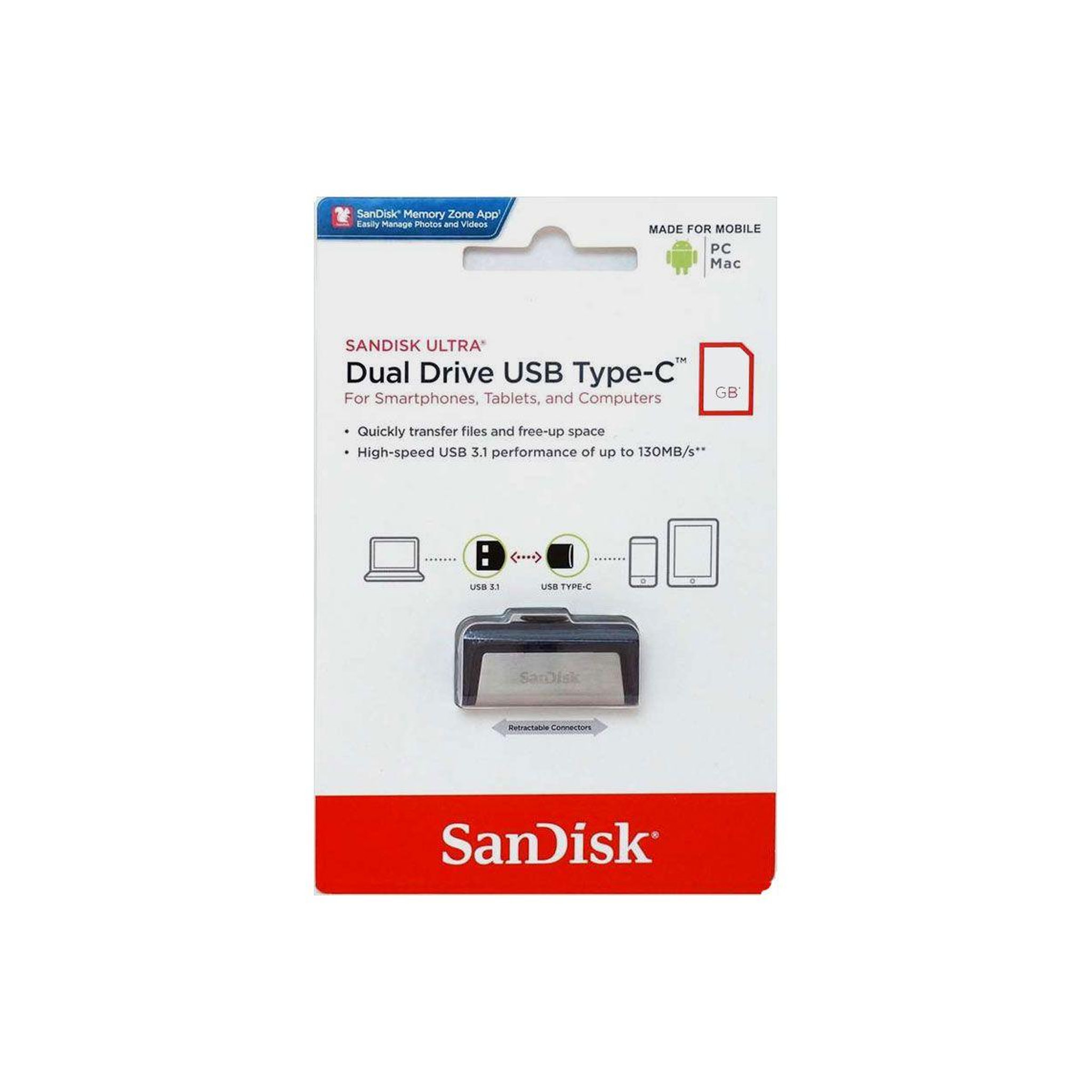 SANDISK Clé usb ultra dual drive usb + usb type c 32gb