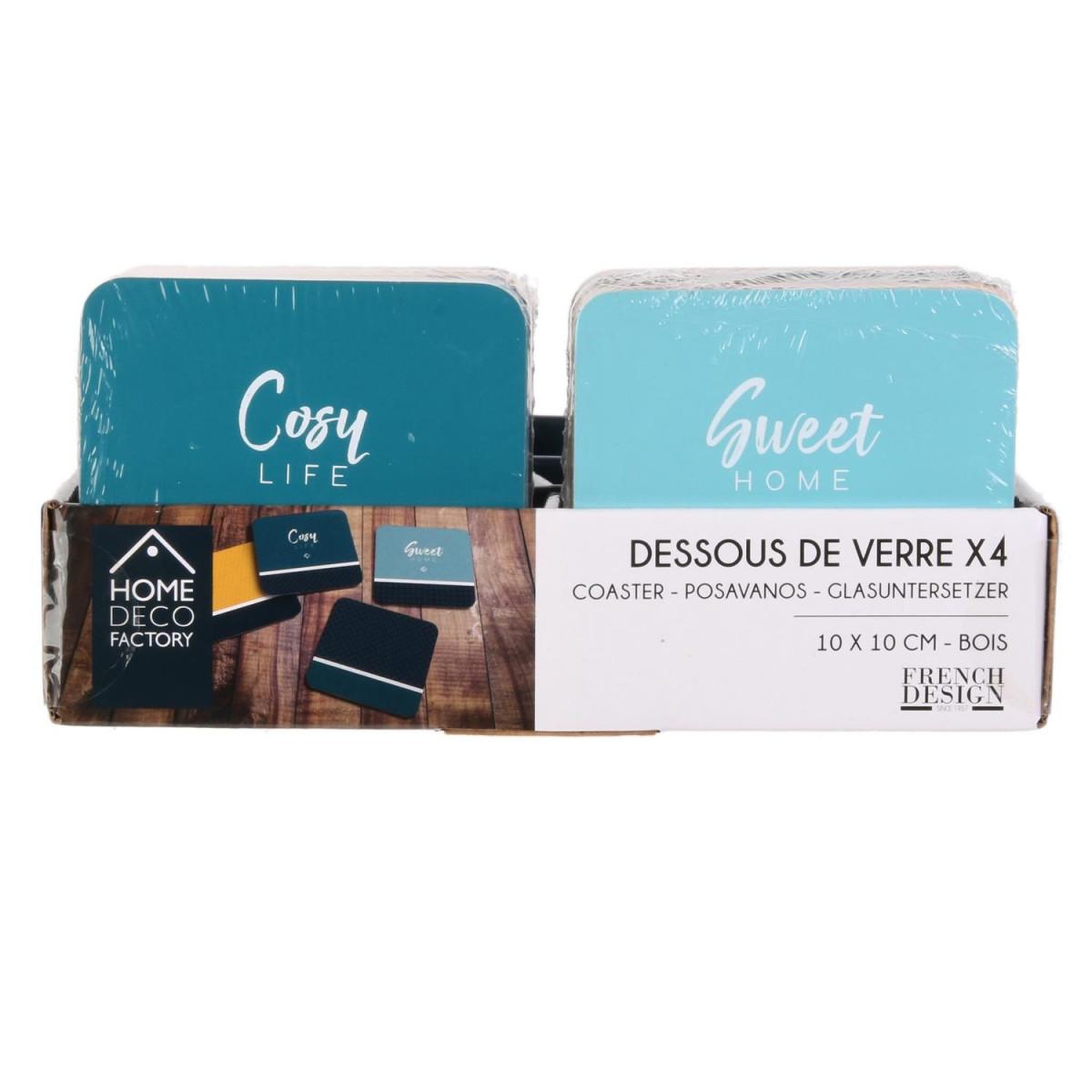 Voir la diapositive 5 : The Home Deco Factory Lot de 4 dessous de verre  cosy life  10cm multicolore