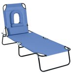 OUTSUNNY Bain de soleil pliable transat inclinable 4 positions chaise longue de lecture 3 coussins fournis bleu
