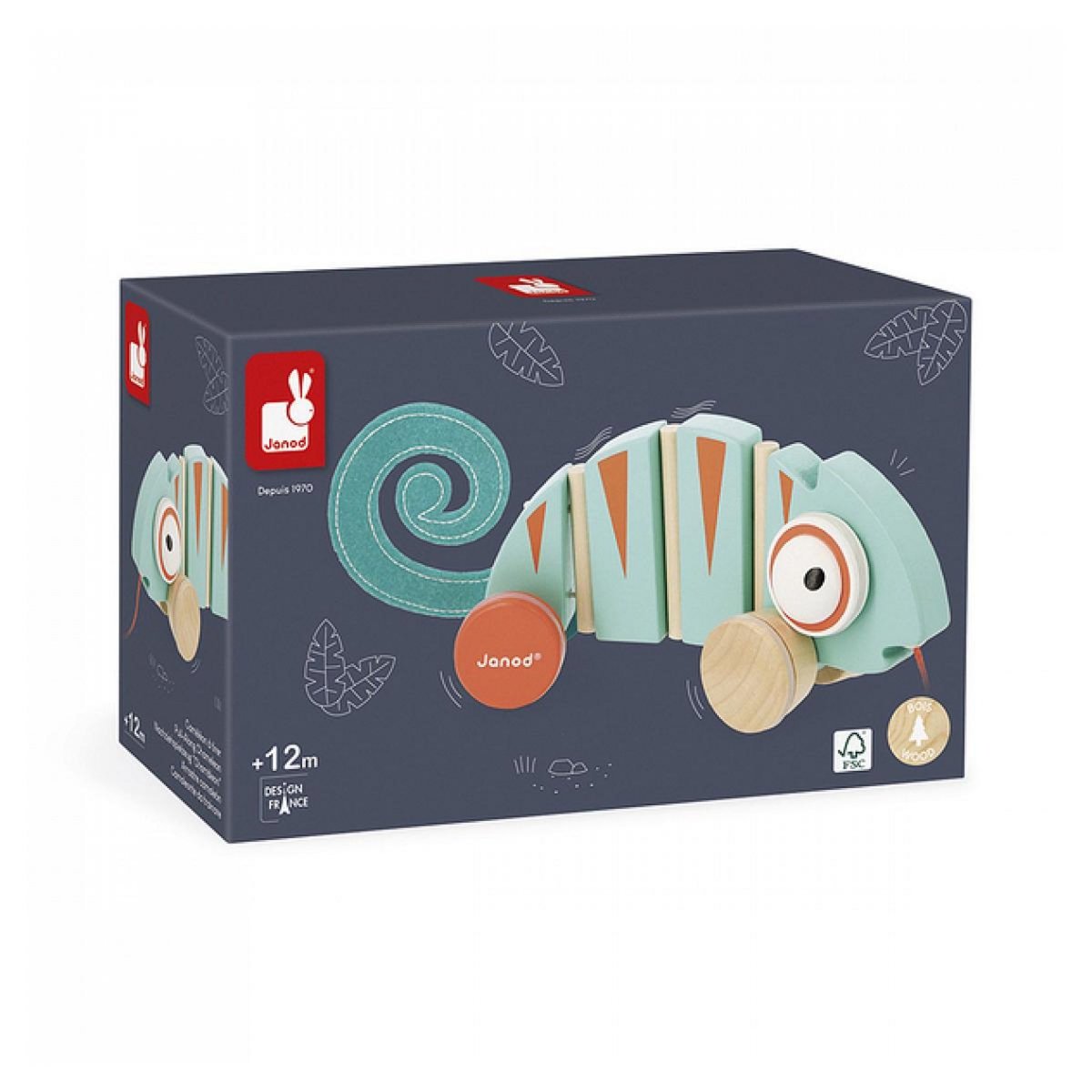 Juratoys-Janod Tropik cameleon en bois a tirer