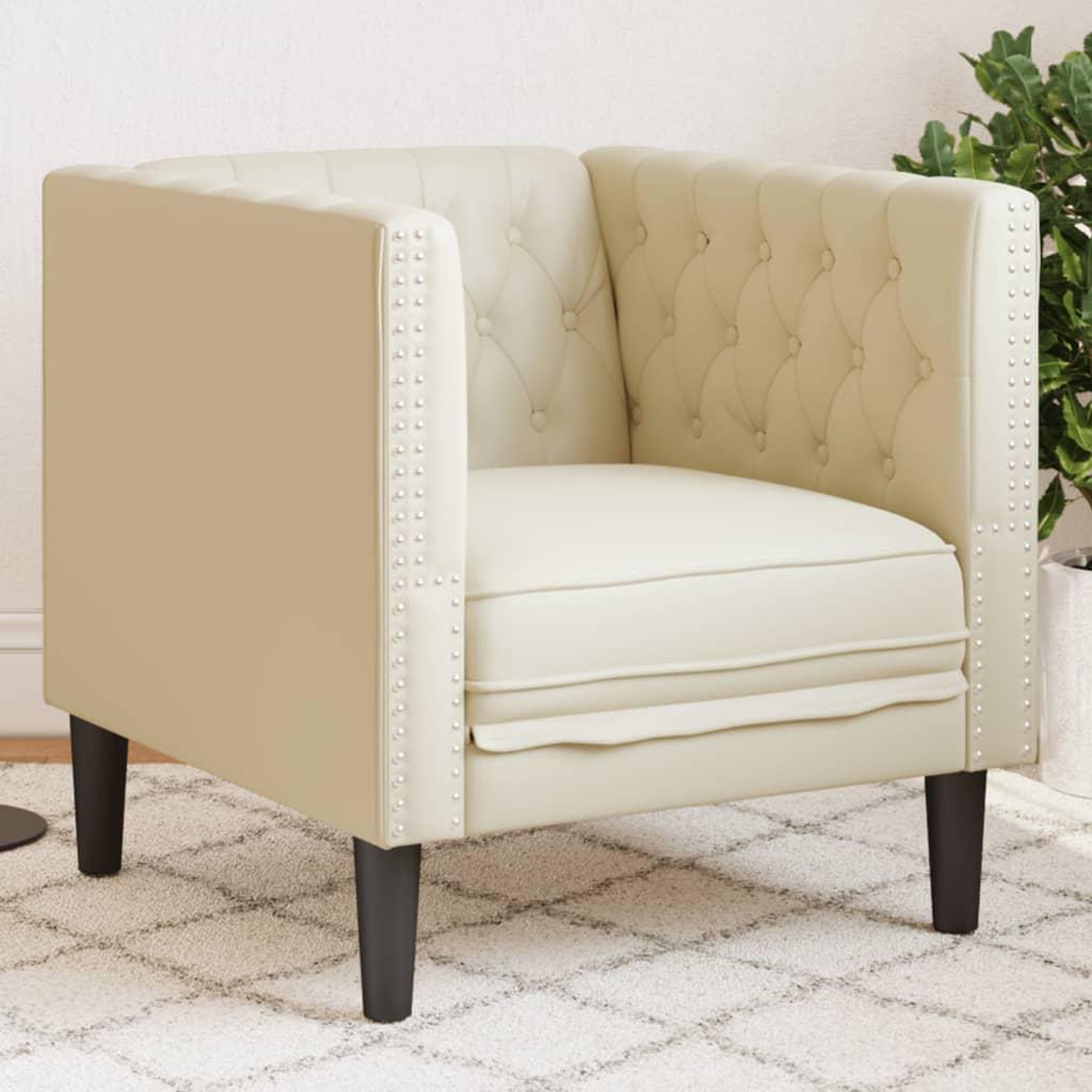 VIDAXL Fauteuil Chesterfield creme similicuir