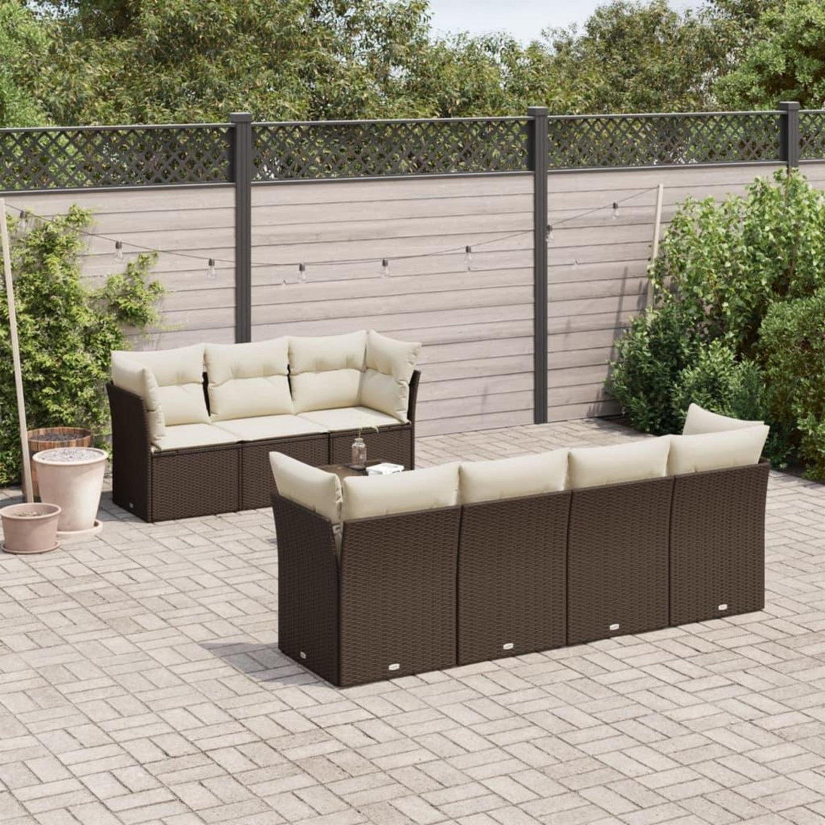 VIDAXL Salon de jardin 8 pcs avec coussins marron resine tressee