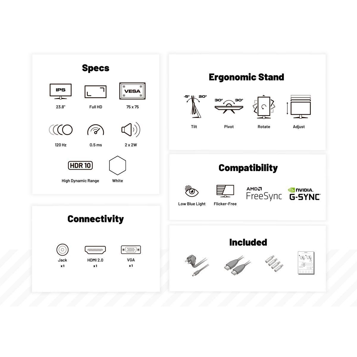 JAPANNEXT Ecran PC Gamer JN-IPS238G120F-HSP-PK 24'' Blanc