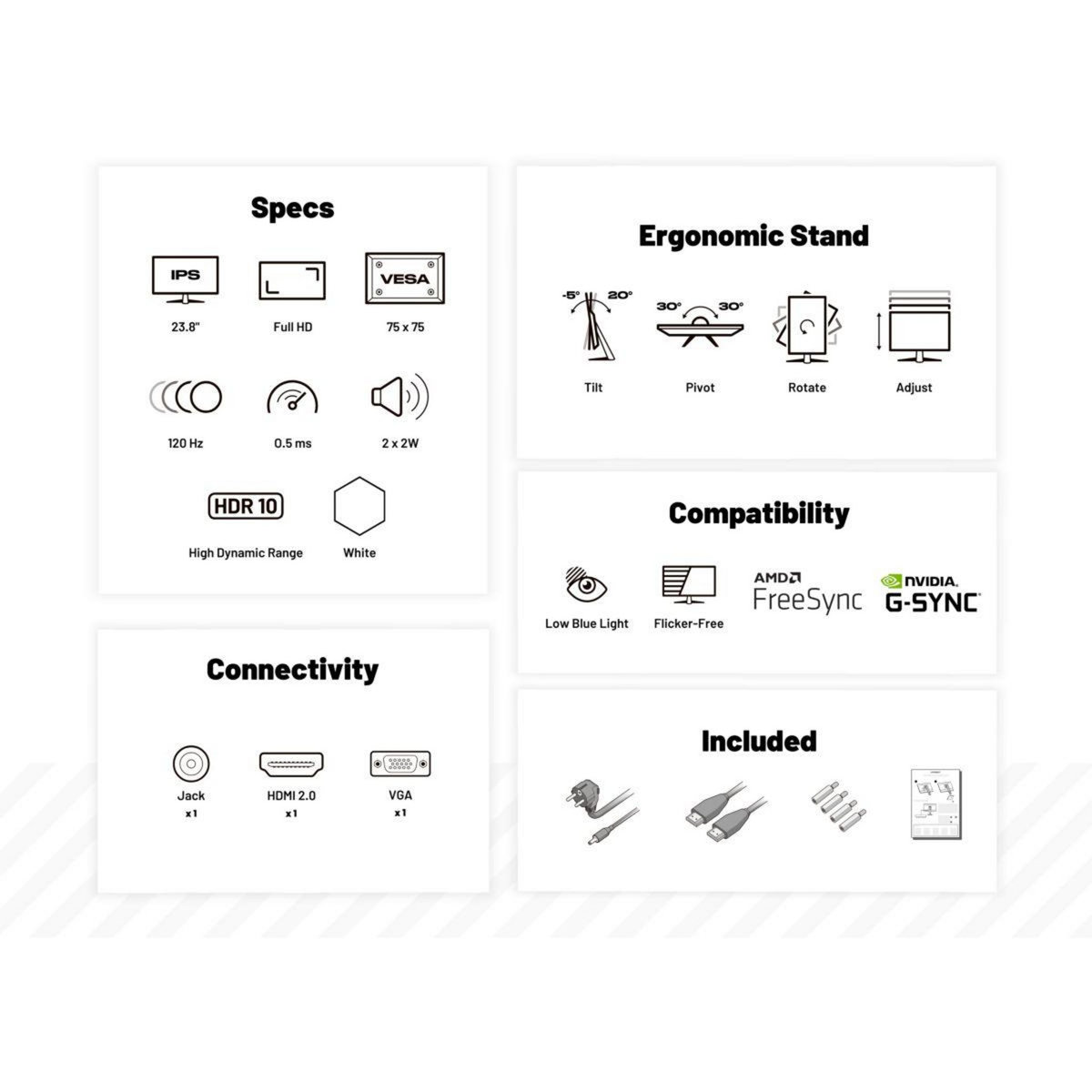 JAPANNEXT Ecran PC Gamer JN-IPS238G120F-HSP-PK 24'' Blanc