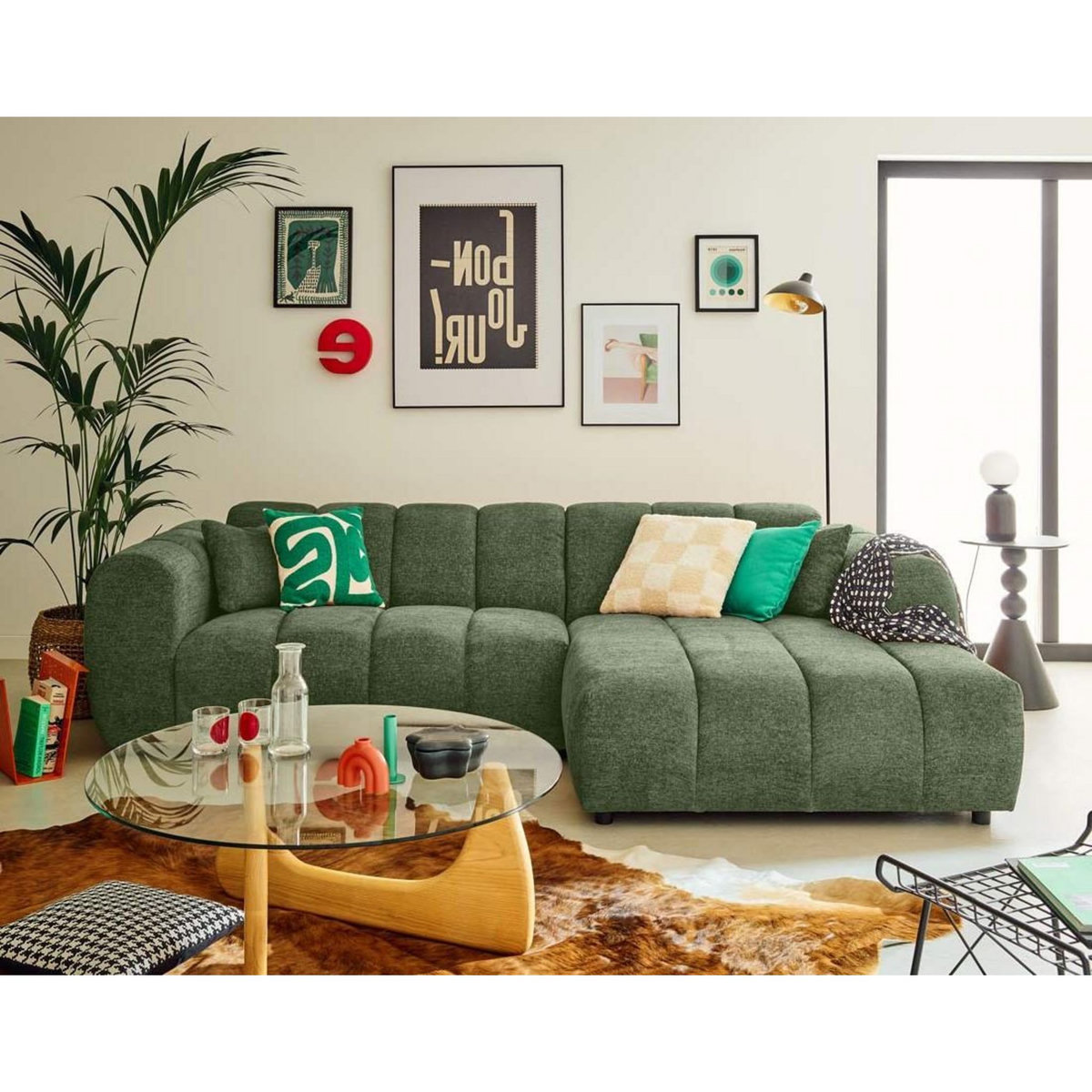 LISA DESIGN Curtis - canapé d'angle droit 4 places en tissu texturé