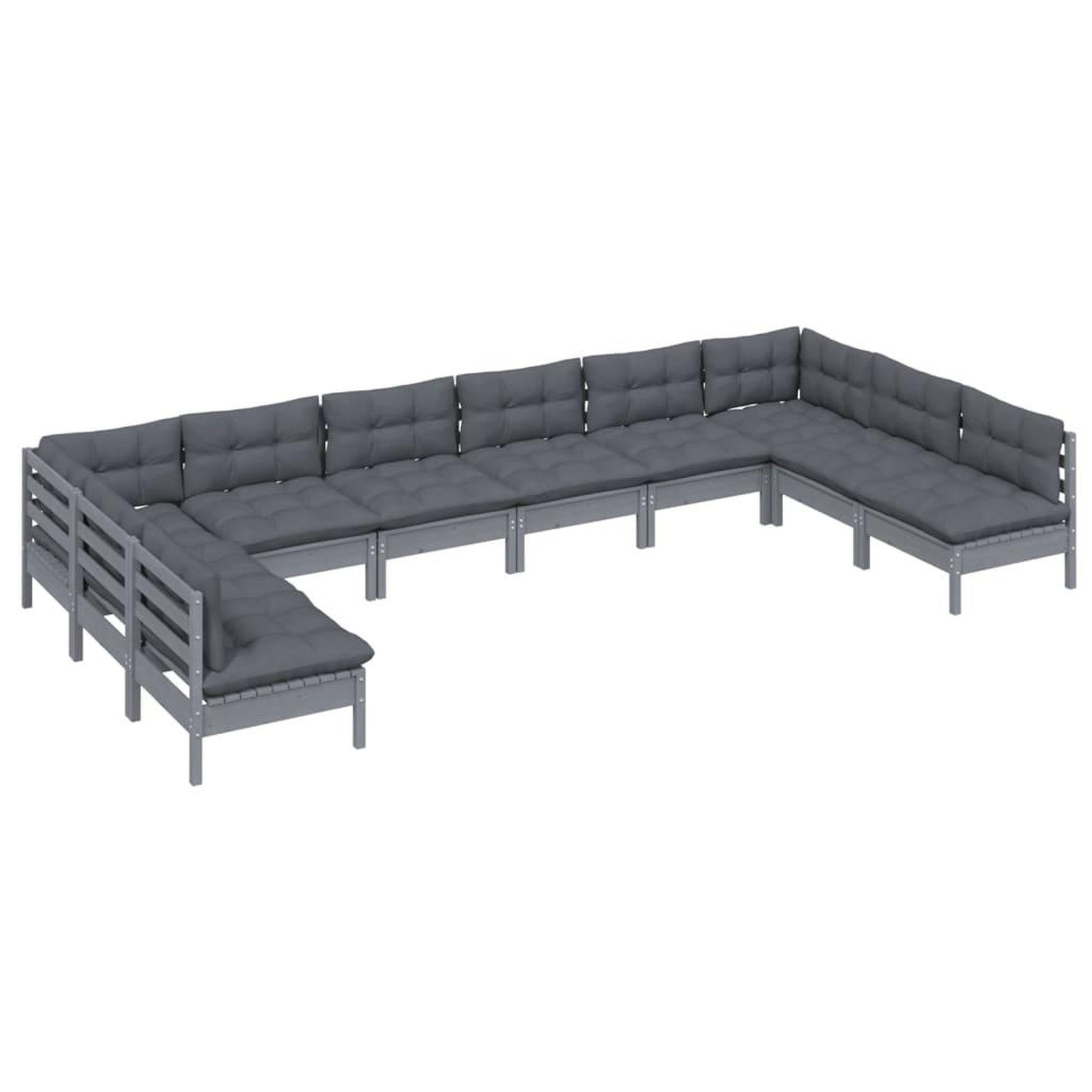Voir la diapositive 3 : VIDAXL Salon de jardin 10 pcs avec coussins gris bois de pin massif