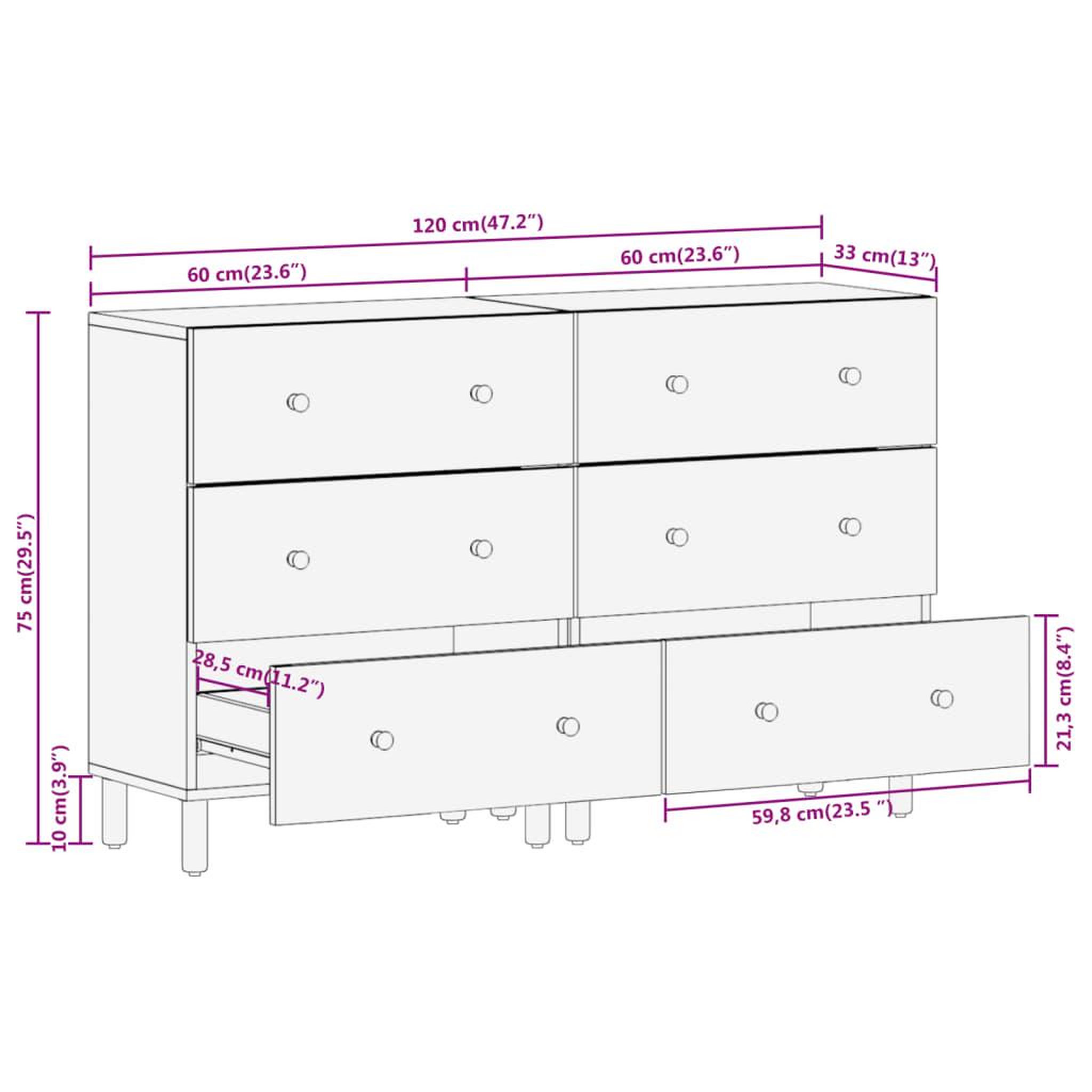 Voir la diapositive 6 : VIDAXL Armoires laterales 2 pcs 60x33x75 cm bois massif d'acacia