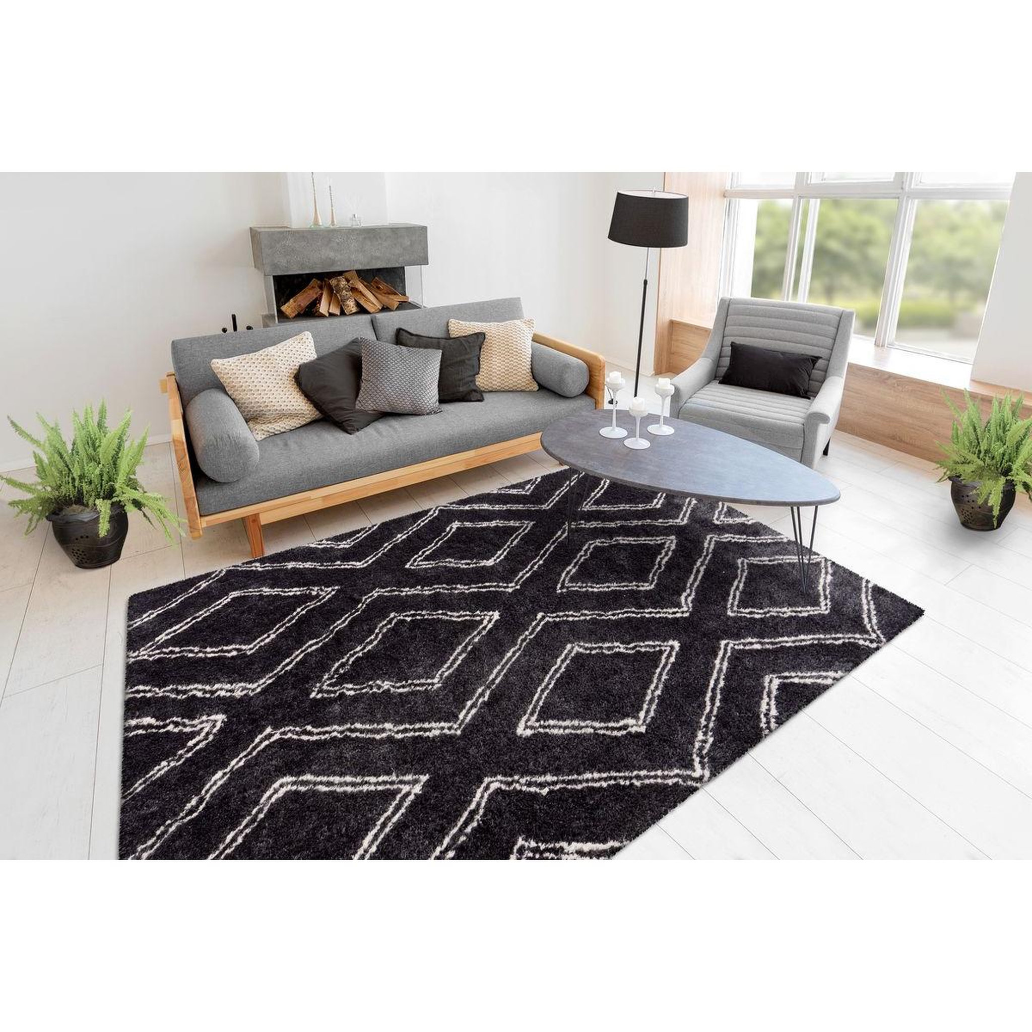 Voir la diapositive 2 : Paris Prix Tapis Imprimé Losange  Orlando  Anthracite
