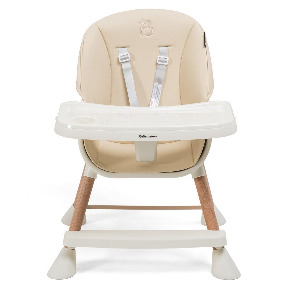 BEBELISSIMO Bebelissimo - Chaise haute bébé 5 en 1 - Evolutive - Réglable - bois de Hêtre - PVC cuir - beige - BZ -511 - new design