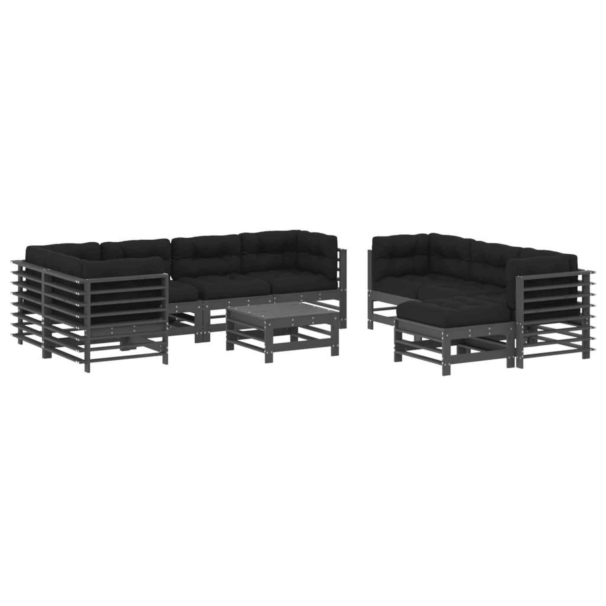 Voir la diapositive 2 : VIDAXL Salon de jardin 10 pcs avec coussins gris bois massif