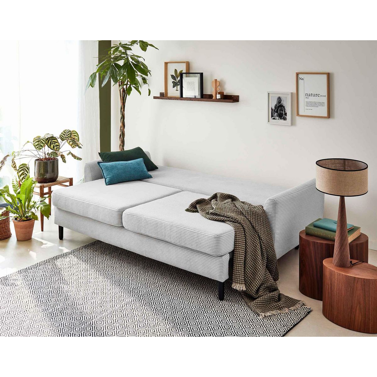 LISA DESIGN Dan - canapé 3 places - convertible avec coffre - en velours côtelé