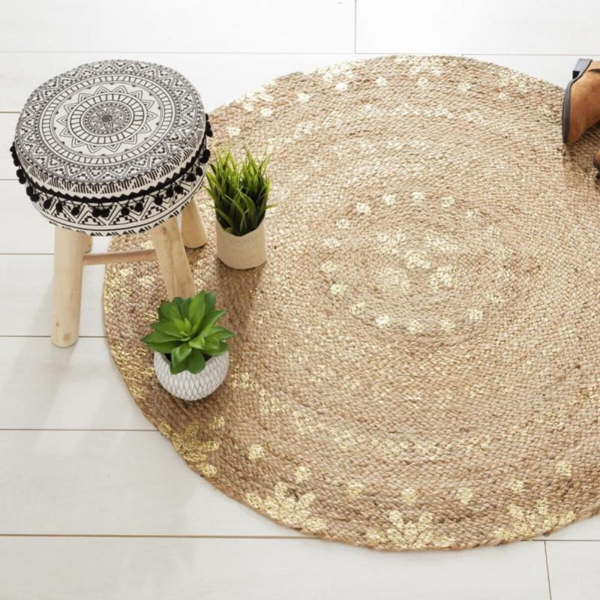 ATMOSPHERA Tapis rond jute vegetale  Shine  diamètre 115 cm Atmosphera