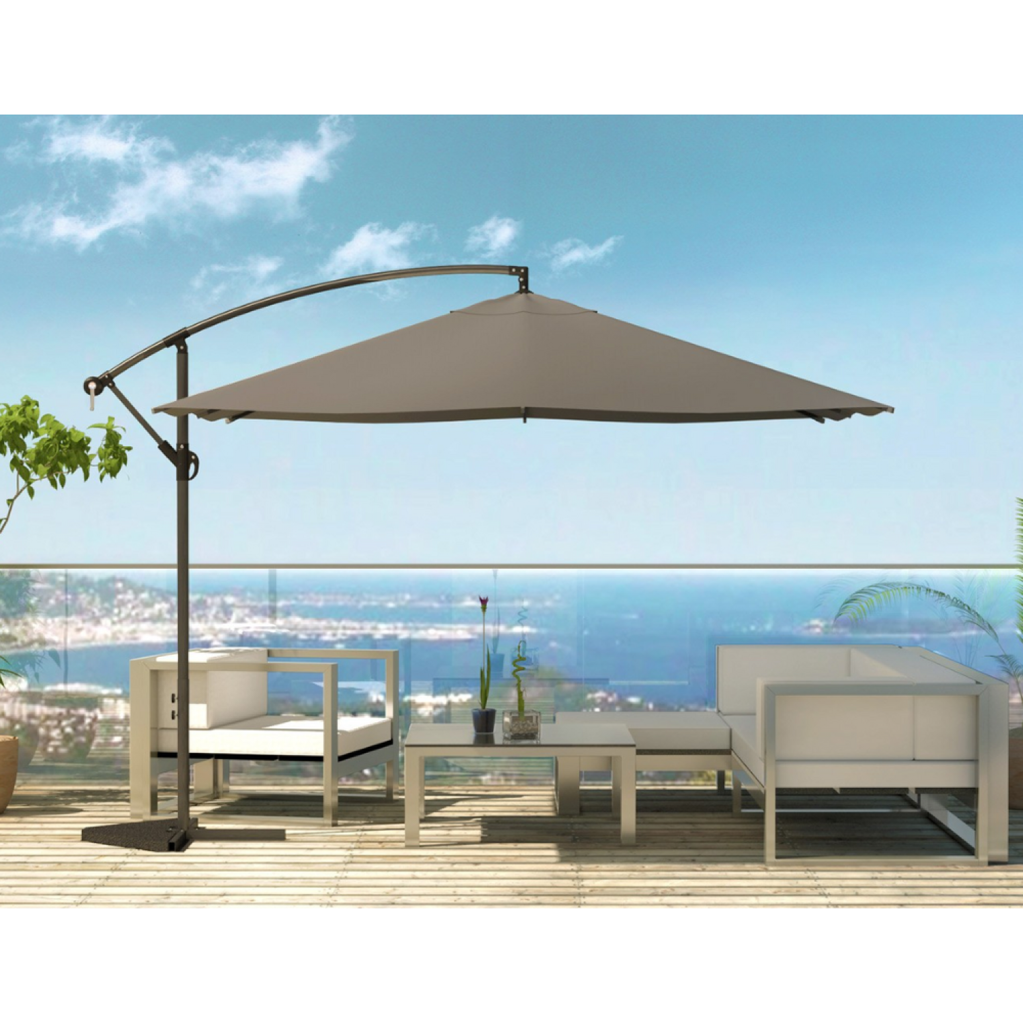 Voir la diapositive 2 : CONCEPT USINE Parasol gris déporté carré 3 x 3 m led solenzara
