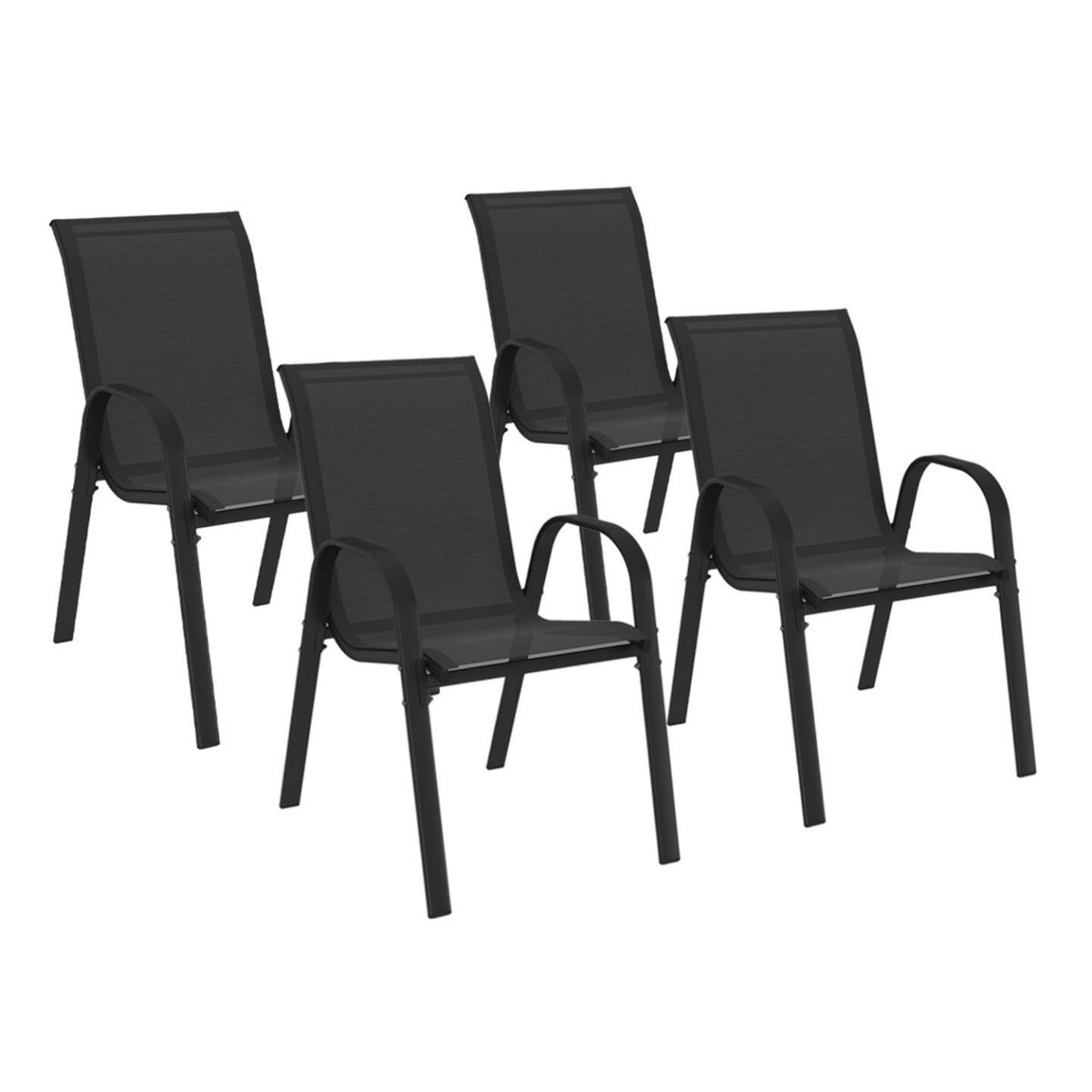 ID MARKET Lot de 4 chaises de jardin LYMA métal et textilène empilables noires