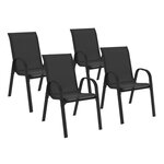 ID MARKET Lot de 4 chaises de jardin LYMA métal et textilène empilables noires