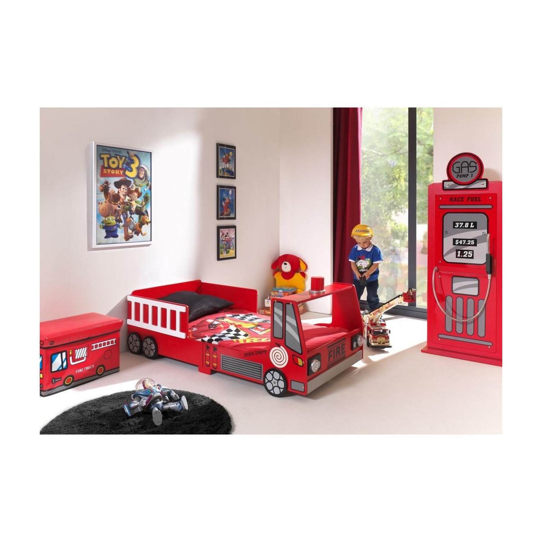 Voir la diapositive 3 : Paris Prix Pack - lit enfant & matelas  pompier  70x140cm rouge