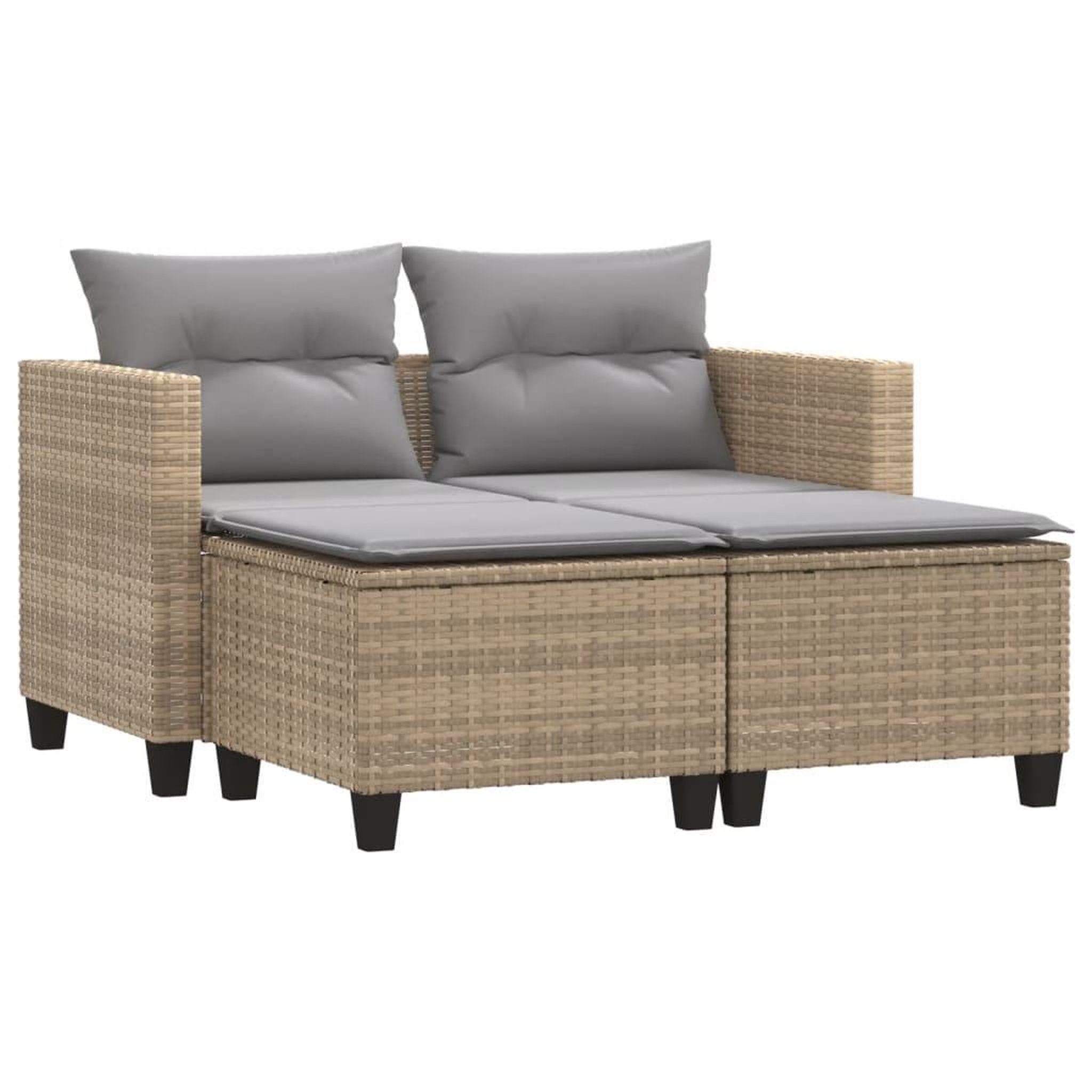 Voir la diapositive 2 : VIDAXL Canape de jardin 2 places avec tabourets beige resine tressee