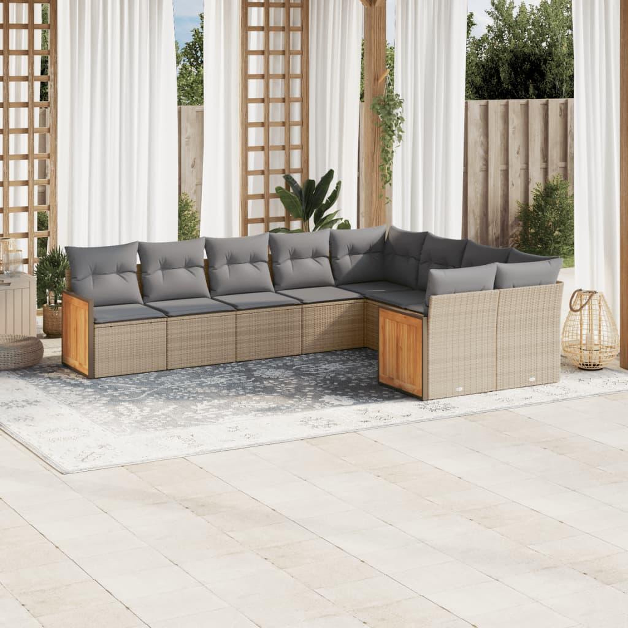 VIDAXL Salon de jardin avec coussins 9 pcs beige resine tressee