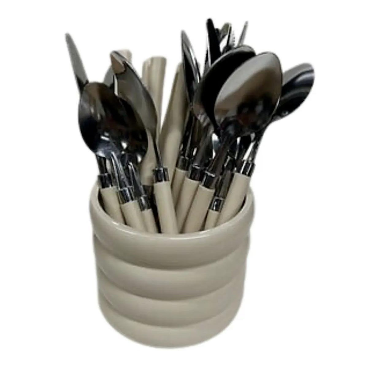SECRET DE GOURMET Ménagère 24 Pièces Avec Rack  Elsa  20cm Crème