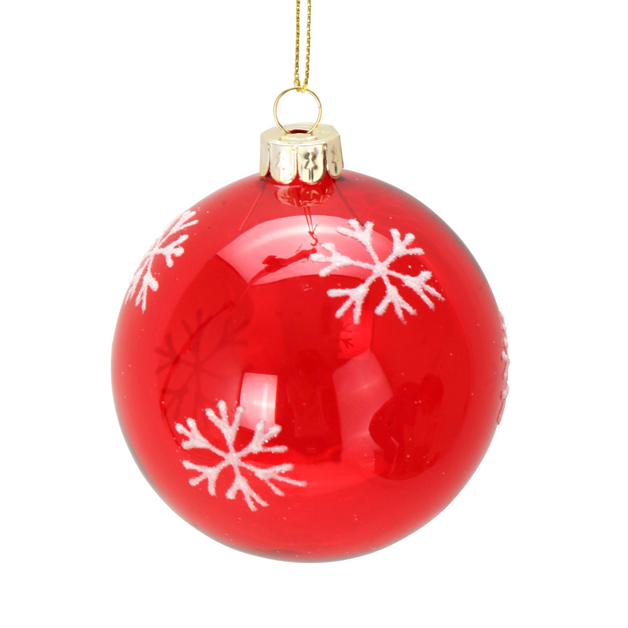 Voir la diapositive 2 : Eden Boule de noël en verre rouge avec flocons