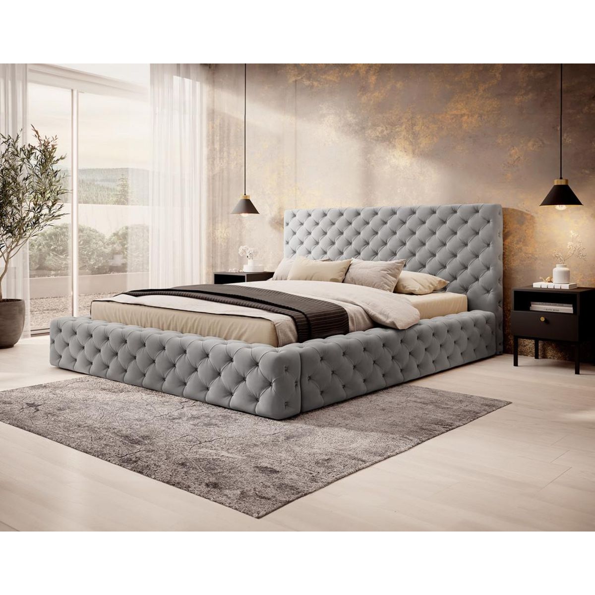 BEST MOBILIER Christiana - lit coffre - 160x200 - sommier inclus - en velours