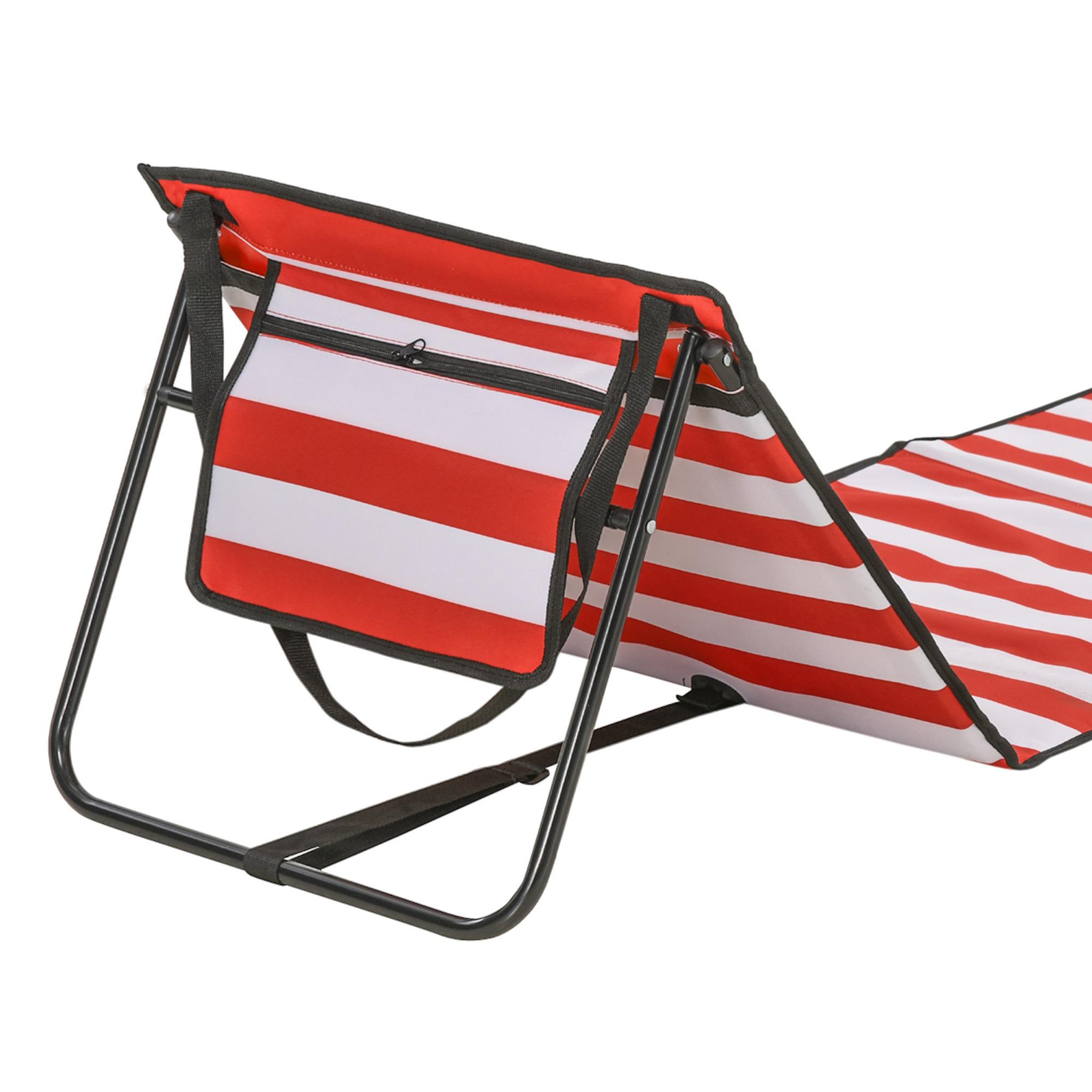 Voir la diapositive 4 : OUTSUNNY Lot de 2 tapis de plage rembourrés pliables - matelas de plage - dossier inclinable, rangement - métal polyester blanc rouge