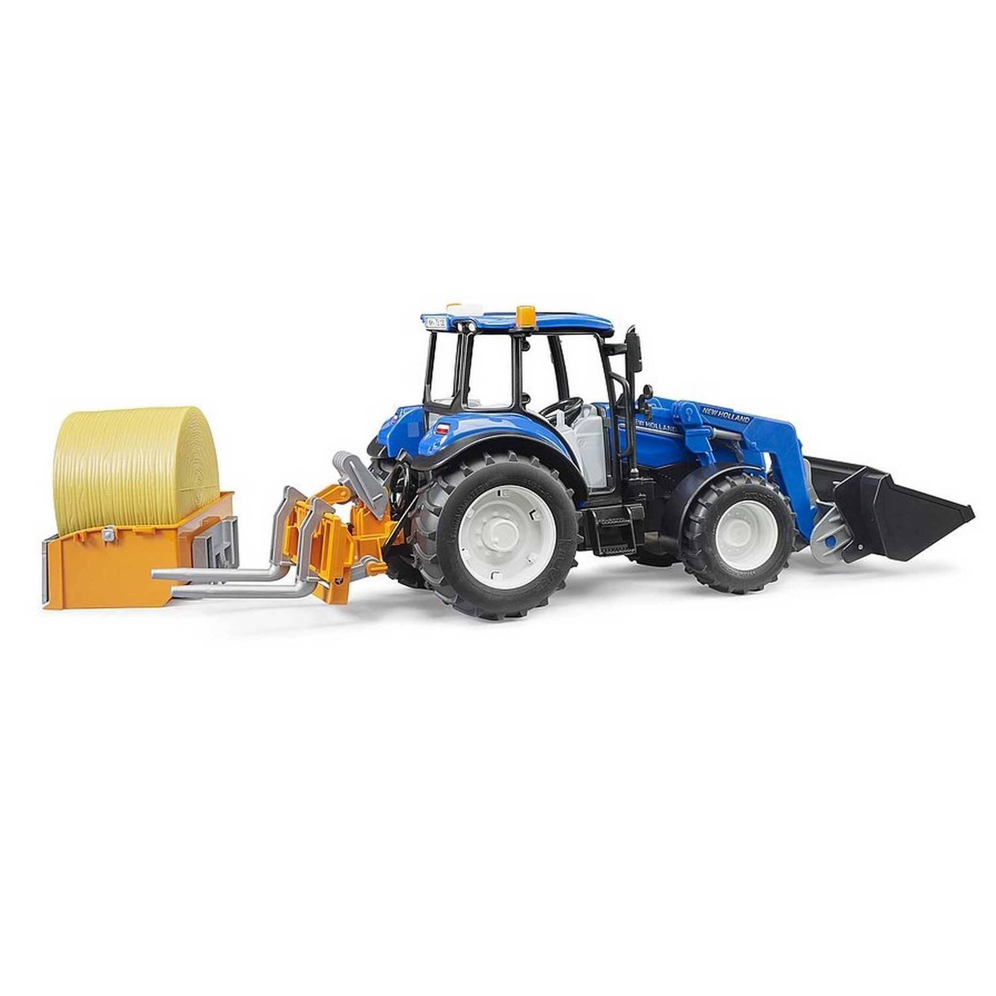 Voir la diapositive 5 : Bruder Tracteur New Holland T5. 120 avec chargeur avant, coffre de chargement et fourches