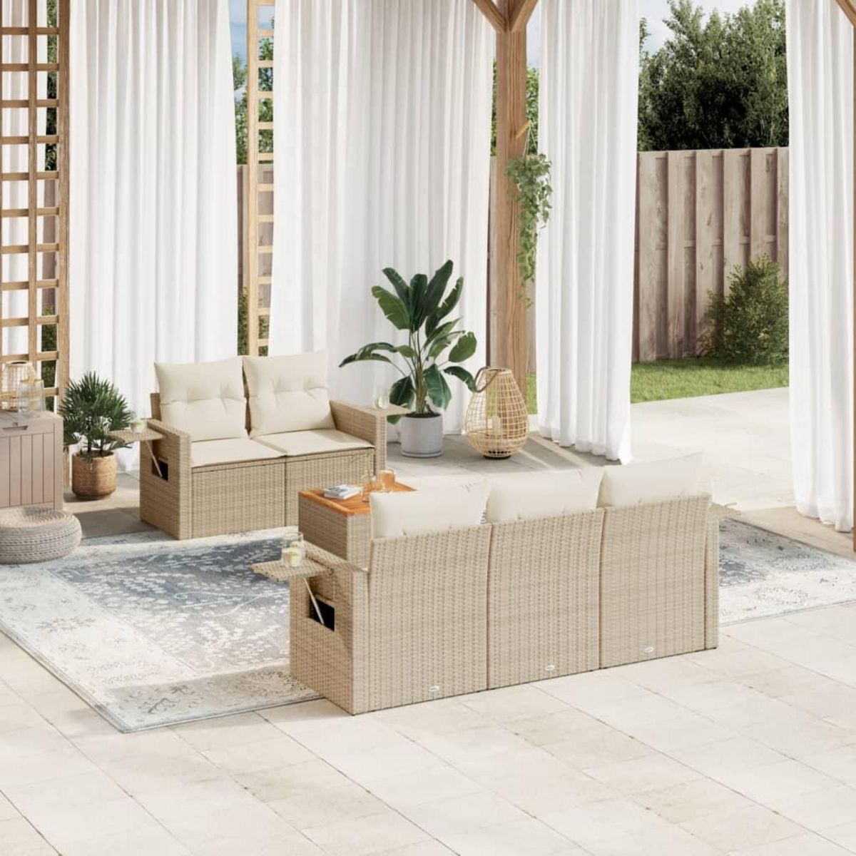 VIDAXL Salon de jardin avec coussins 6 pcs beige resine tressee